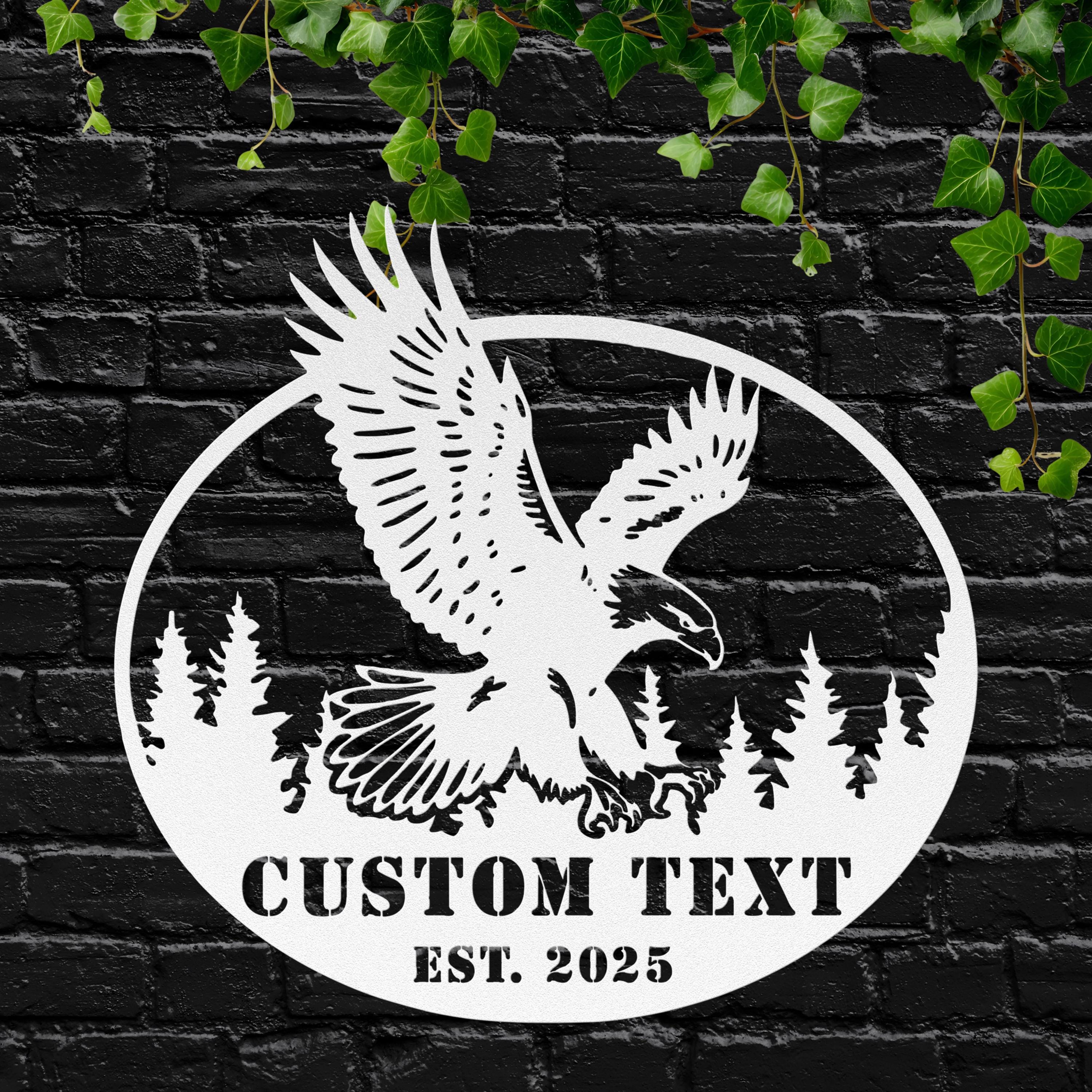 Personalized Bald Eagle Metal Sign | Custom Text Die-Cut Forest Lodge Decor | Patriotic Wildlife Nature Gift