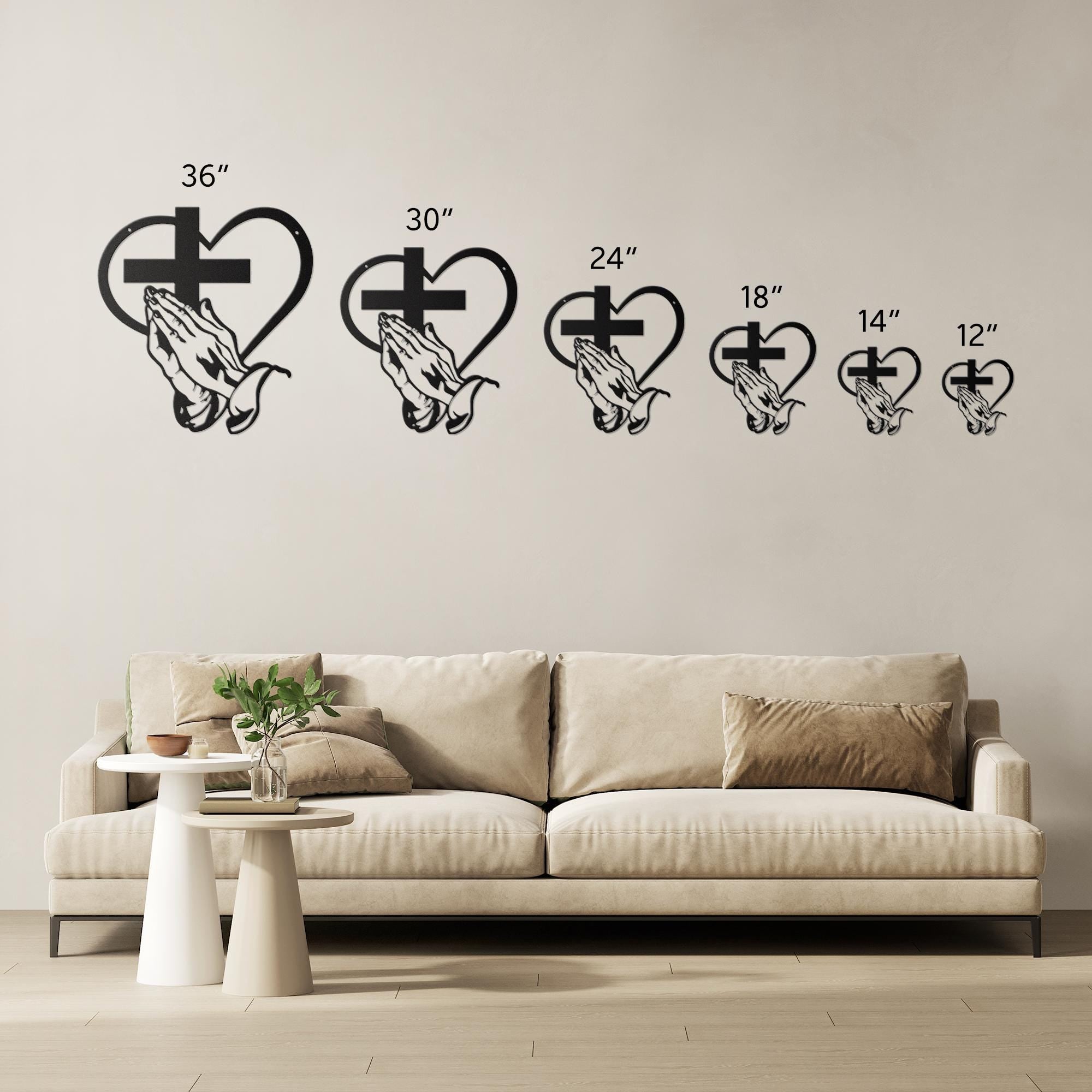 Praying Hands Metal Art – Religious Metal Sign | Christian Wall Decor & Heart Cross