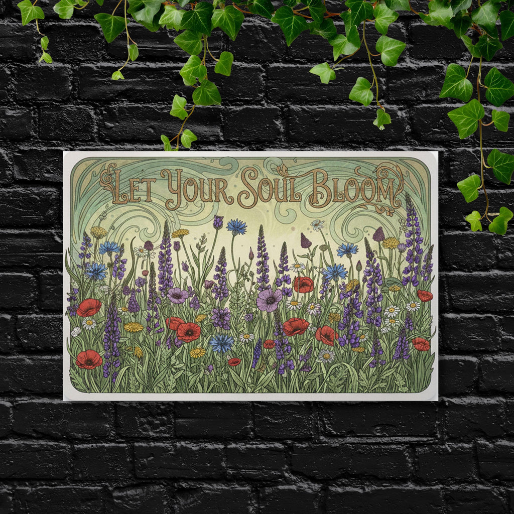 Let Your Soul Bloom Sign, Art Nouveau Floral Art, Wildflower Metal Decor, Spiritual Gift