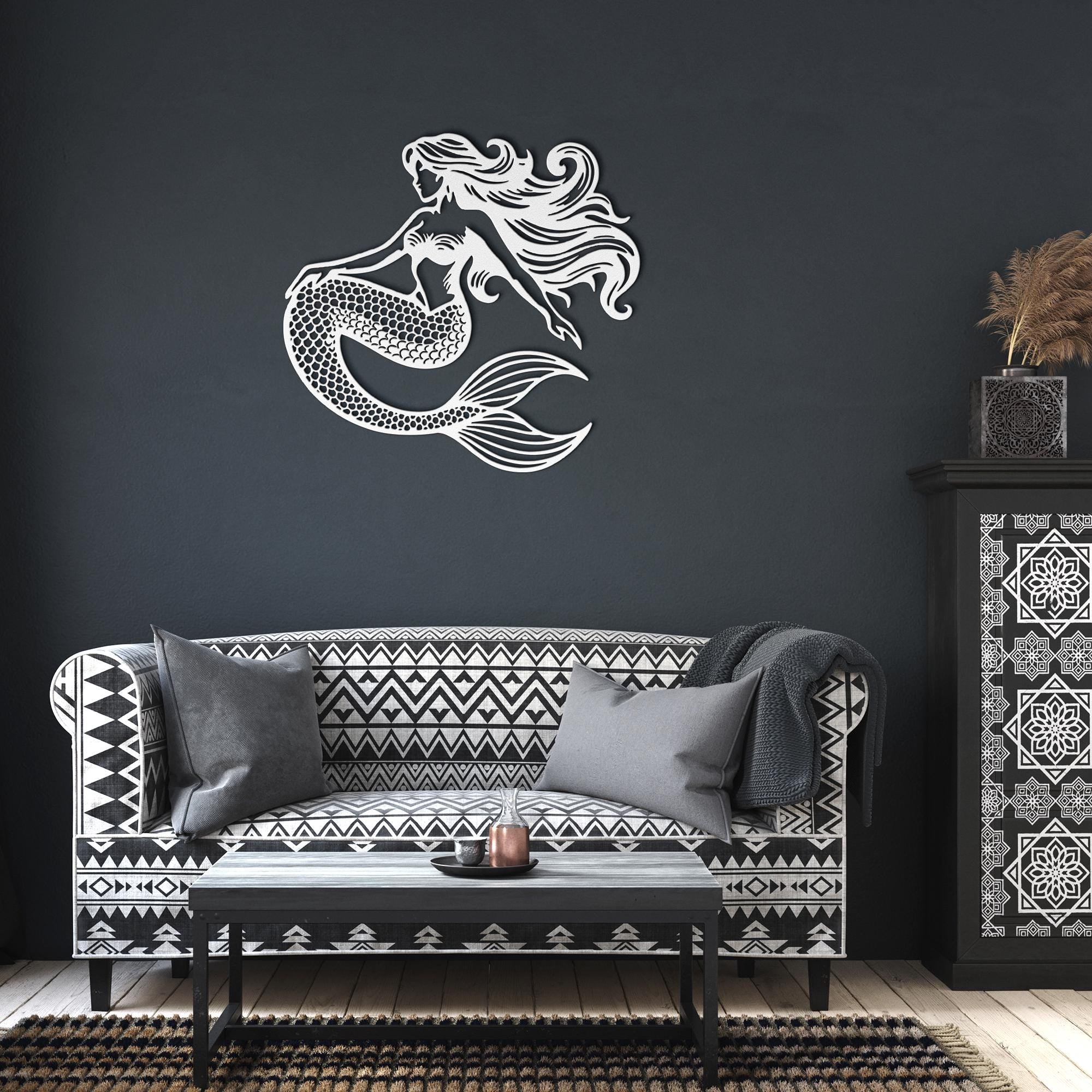 Classic Mermaid Die-Cut Metal Sign, Siren Nautical Decor, Fantasy Ocean Art, Beach Lover Gift