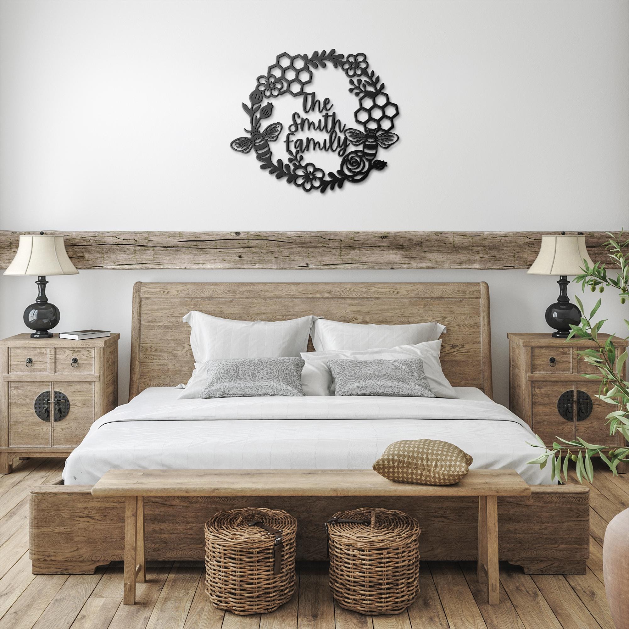 Personalized Bee Family Name Sign, Honeycomb Metal Wreath, Die Cut Gift