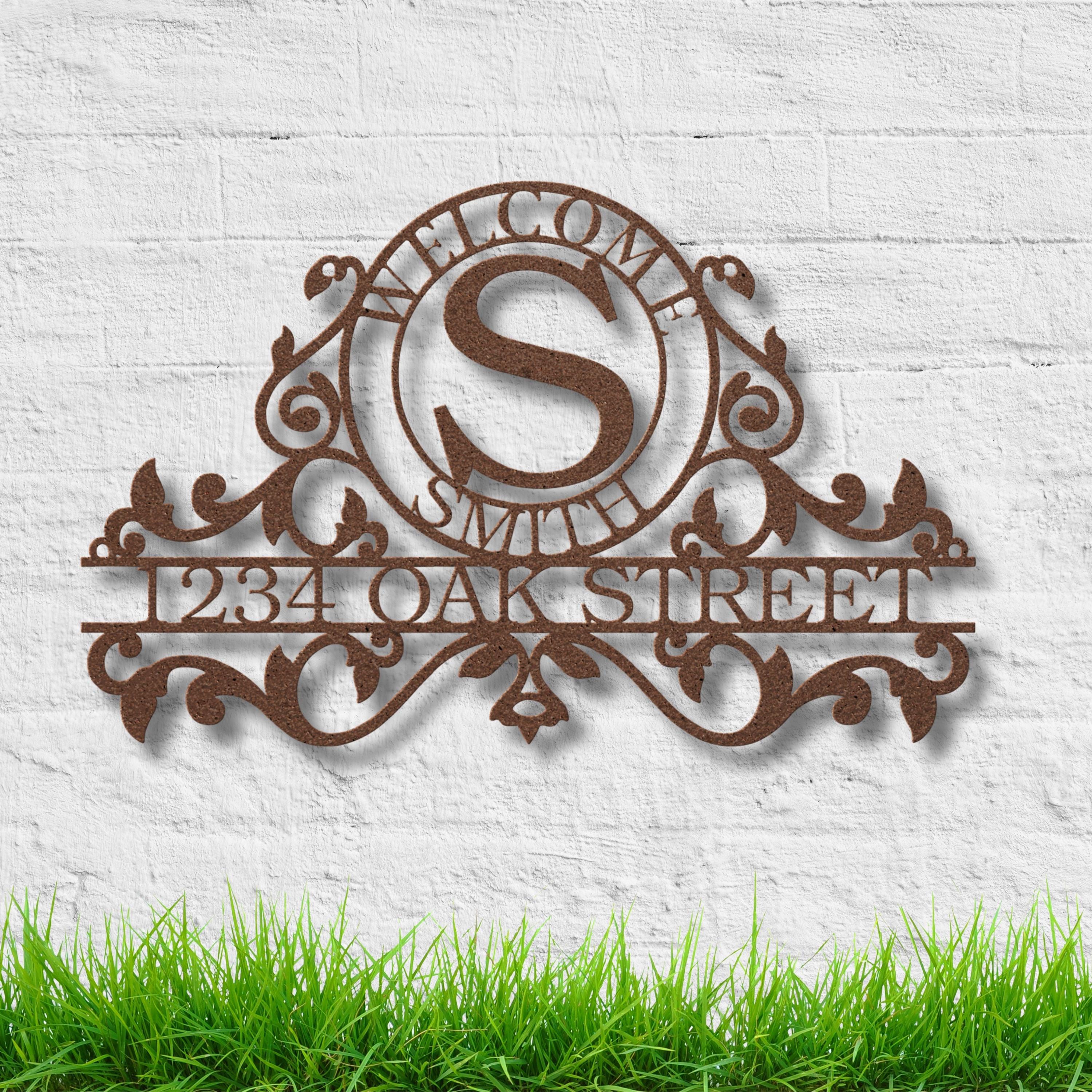 Personalized Metal Address Sign, Scrollwork Family Name Plaque