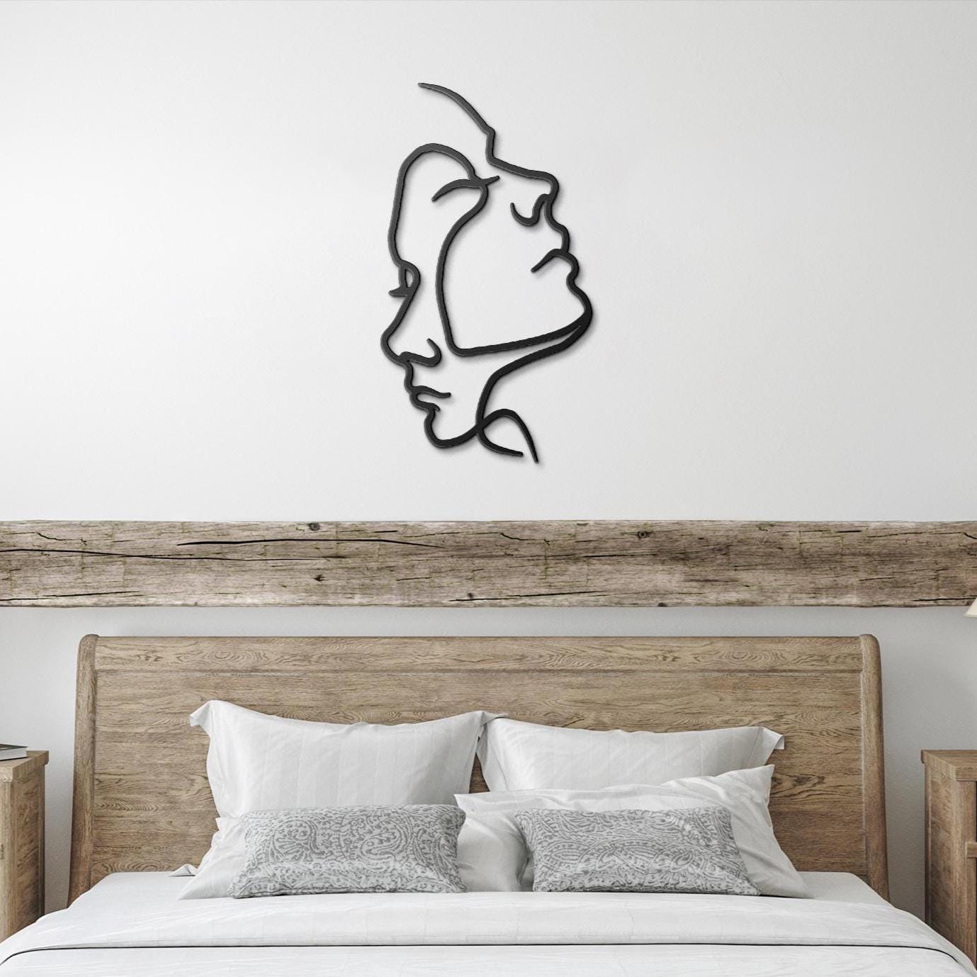 Intertwined Faces Metal Wall Art, Minimalist Line Art, Couple Gift