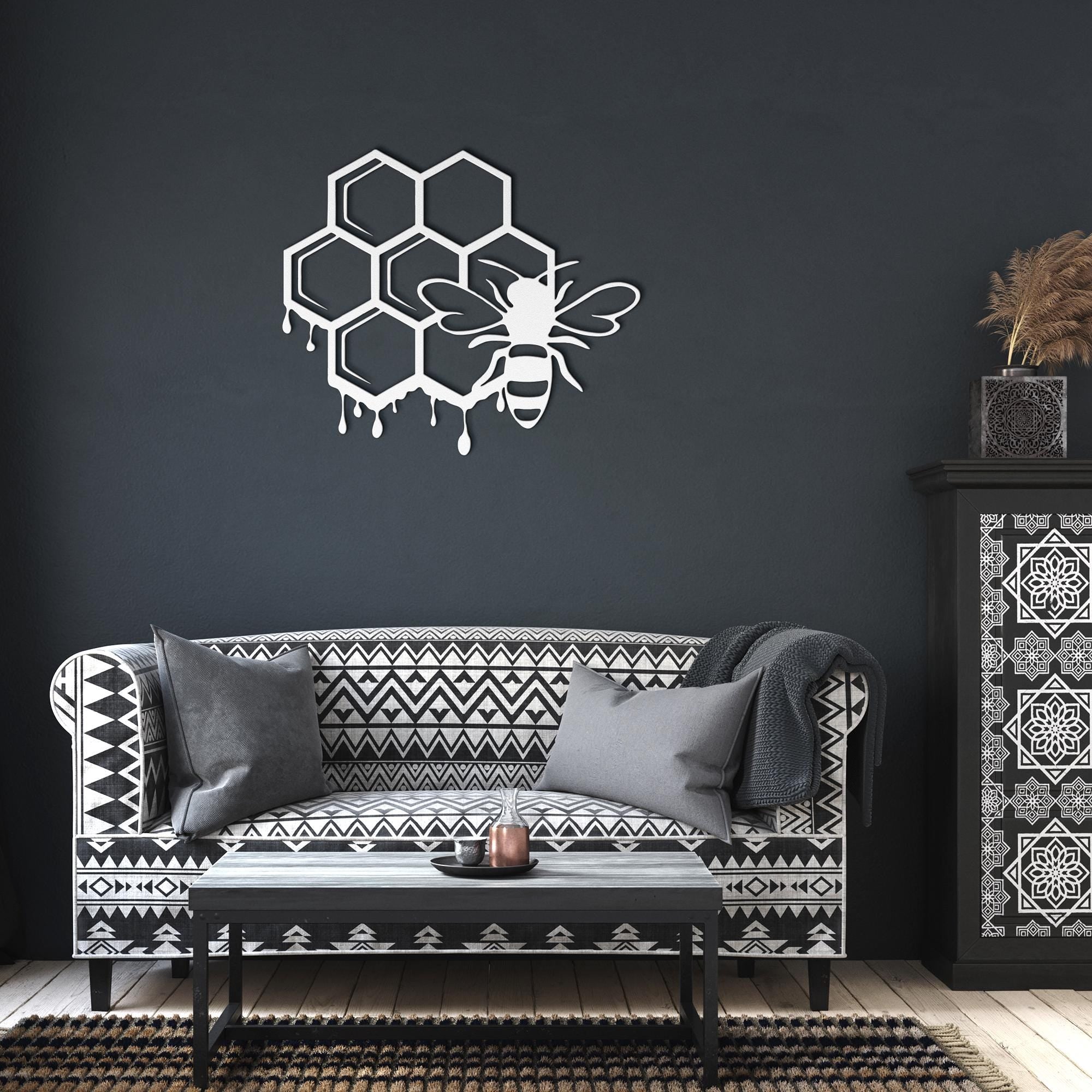 Honeycomb Bee Metal Wall Art, Dripping Honey Sign