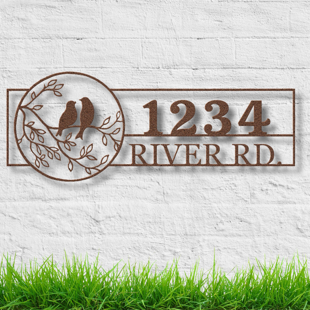 Personalized Address Sign Love Birds | Custom House Number & Street Name Metal Art | Outdoor Die Cut Home Gift