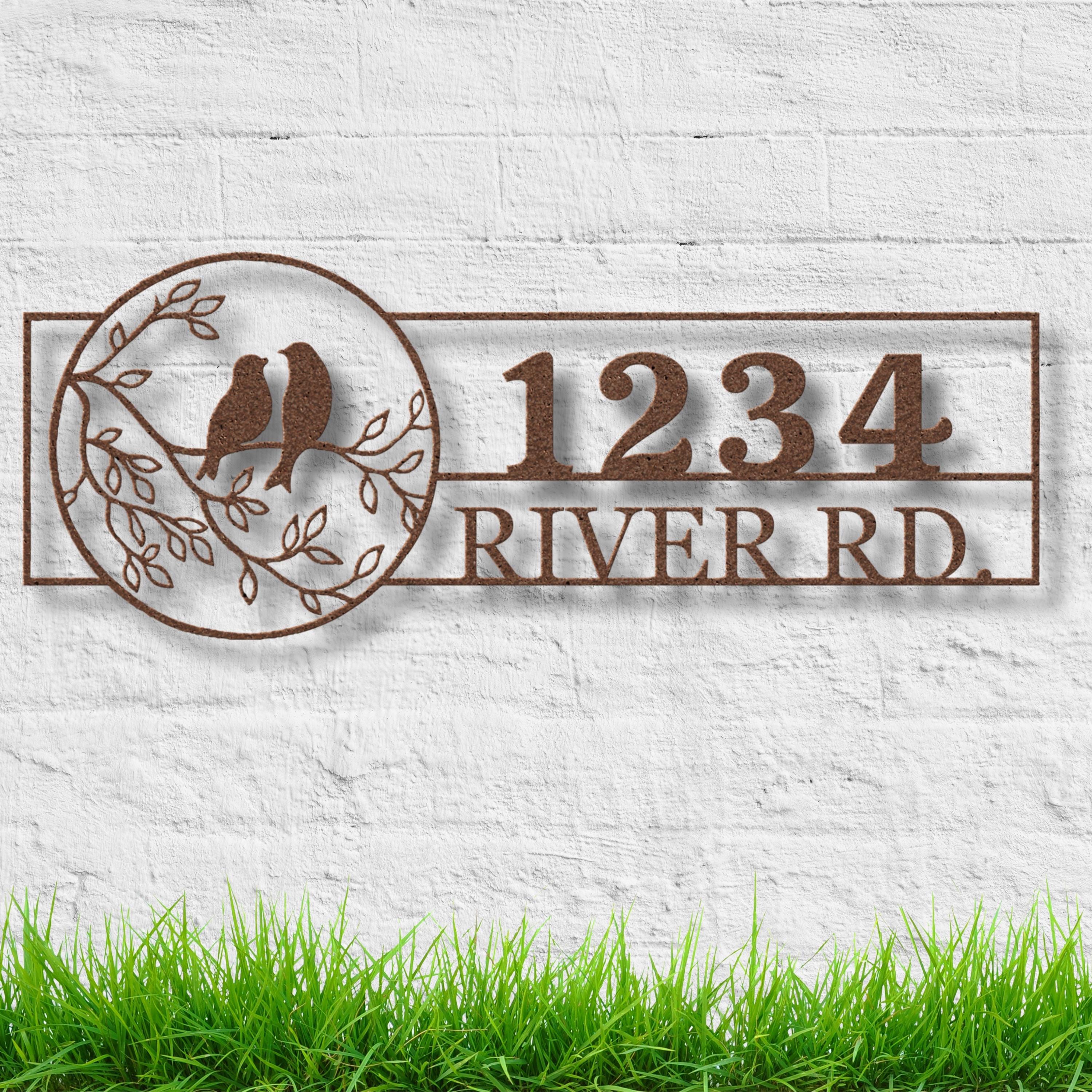 Personalized Address Sign Love Birds | Custom House Number & Street Name Metal Art | Outdoor Die Cut Home Gift