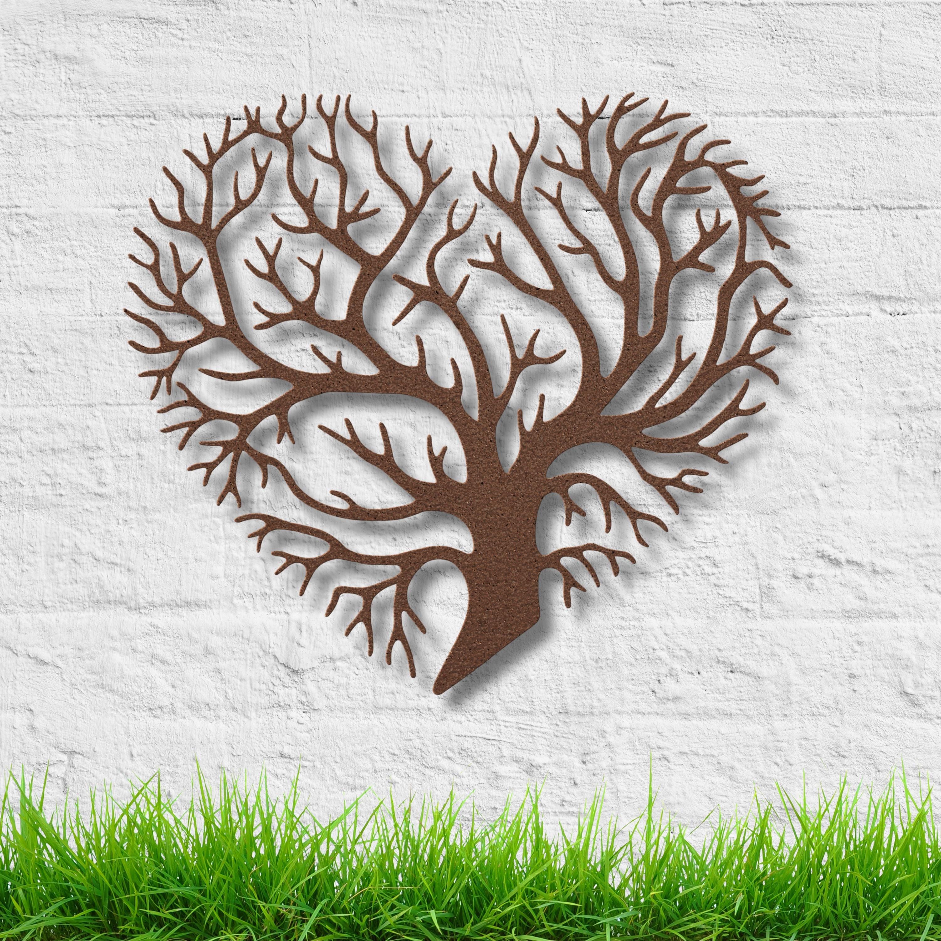 Heart Shaped Tree Metal Wall Art, Tree of Life Die Cut Sign, Bare Branch Nature Decor, Love Symbol Gift