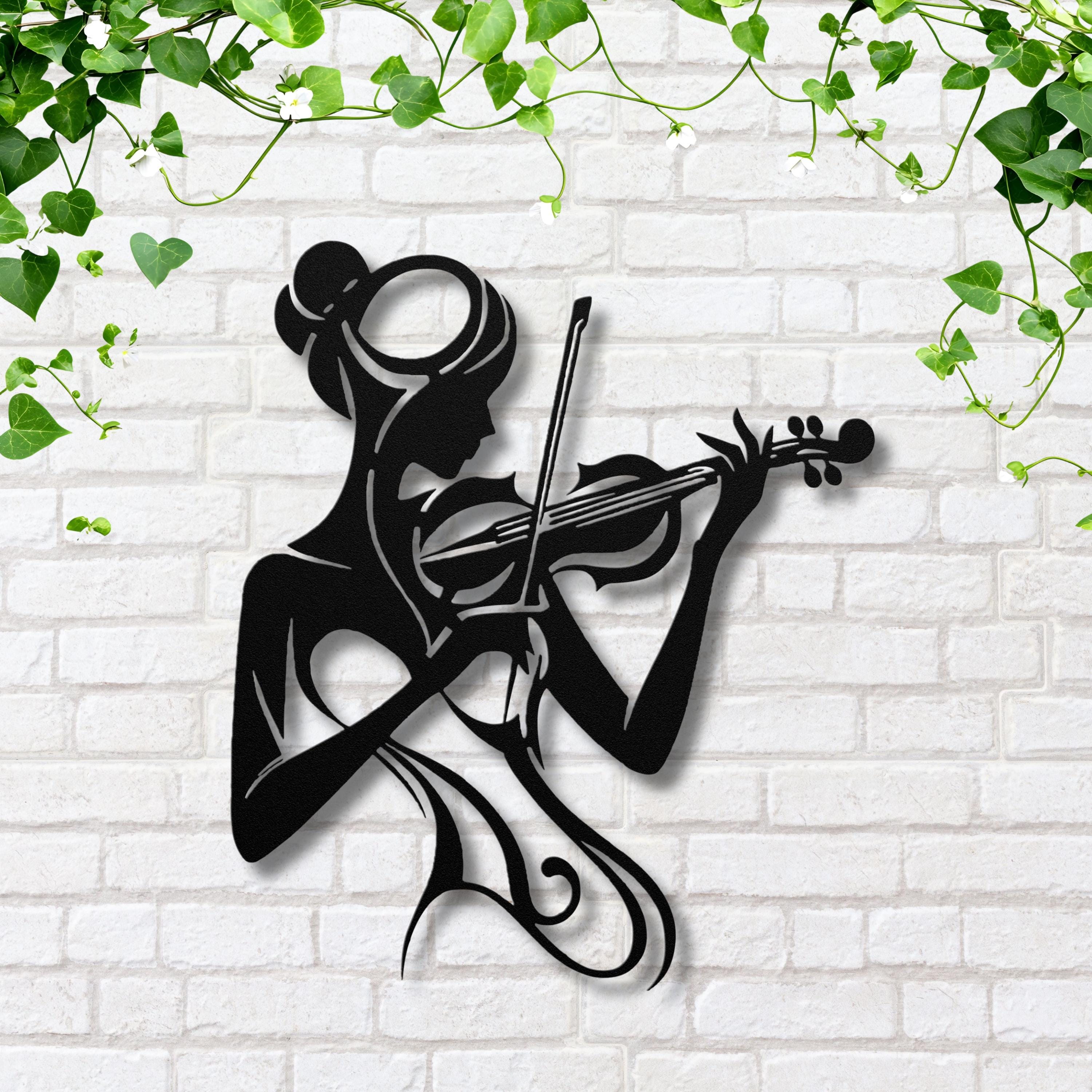 Feminine Violin Player Metal Wall Art, Music Lover Gift, Silhouette Musician Sign, Abstract Lady Die Cut Home Decor, Indoor/Outdoor