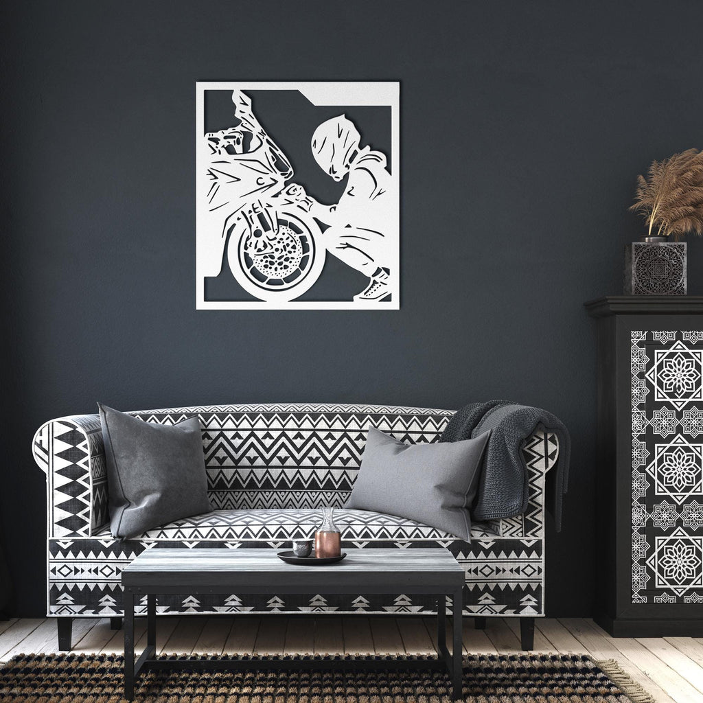 Biker and Motorcycle Metal Wall Art | Garage Decor | Motorbike Rider Gift | Man Cave Sign | Sport Bike Die Cut
