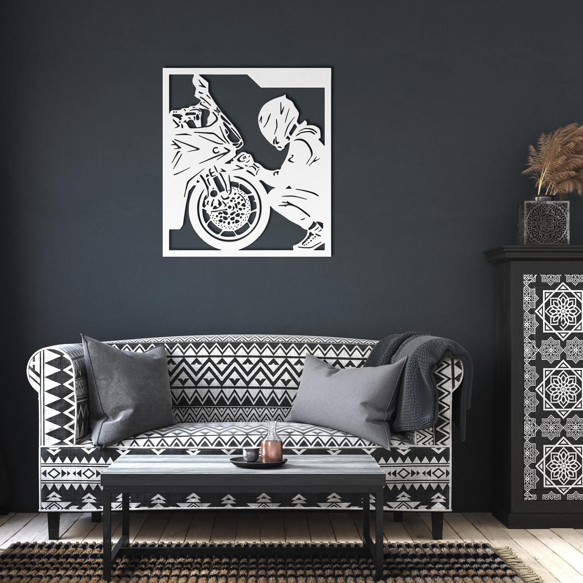 Biker and Motorcycle Metal Wall Art | Garage Decor | Motorbike Rider Gift | Man Cave Sign | Sport Bike Die Cut