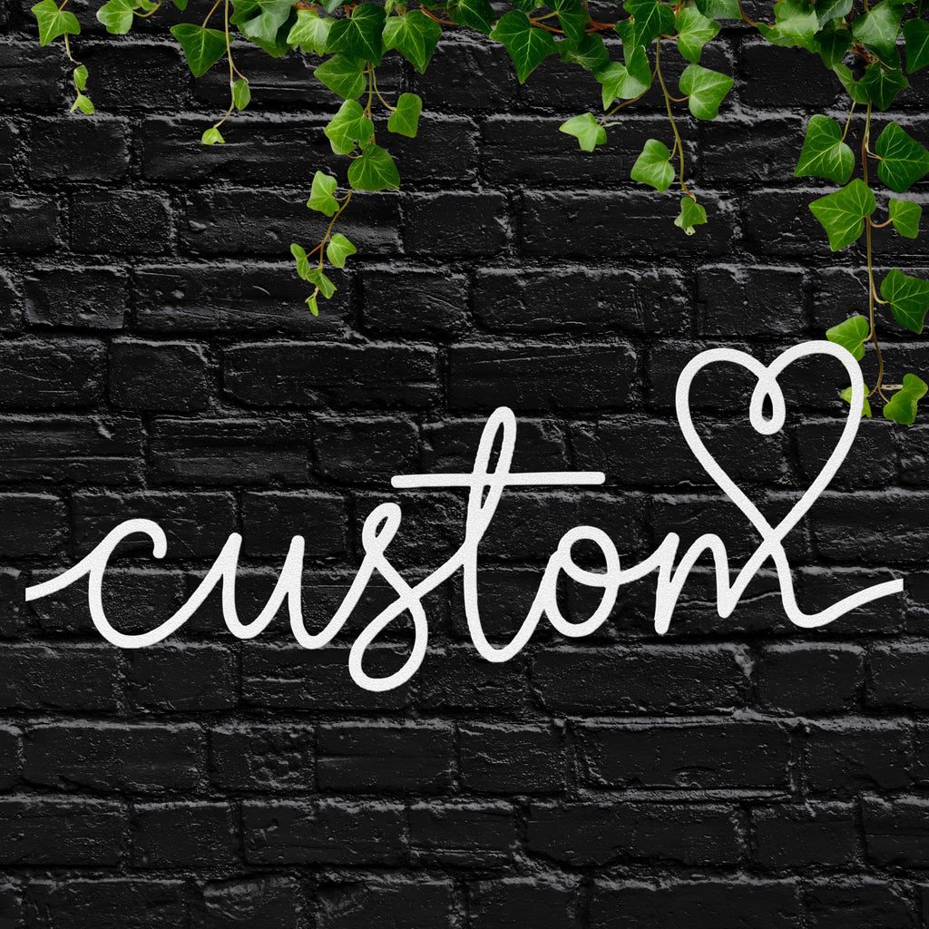 Custom Script Word Metal Sign | Personalized Die Cut Art, Family Name or Word Wall Decor