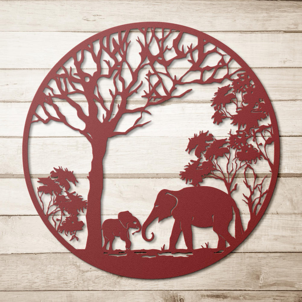 Elephant Mother and Calf Metal Art | African Safari Die Cut Sign | Nature Silhouette Nursery Decor | Family Wildlife Gift