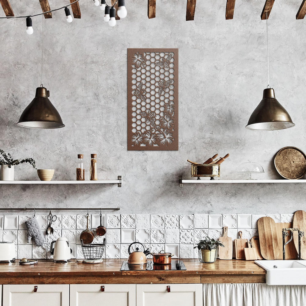 Bee Honeycomb Metal Wall Art, Flower Garden Sign, Nature Hexagon Decor, Bee Keeper Gift