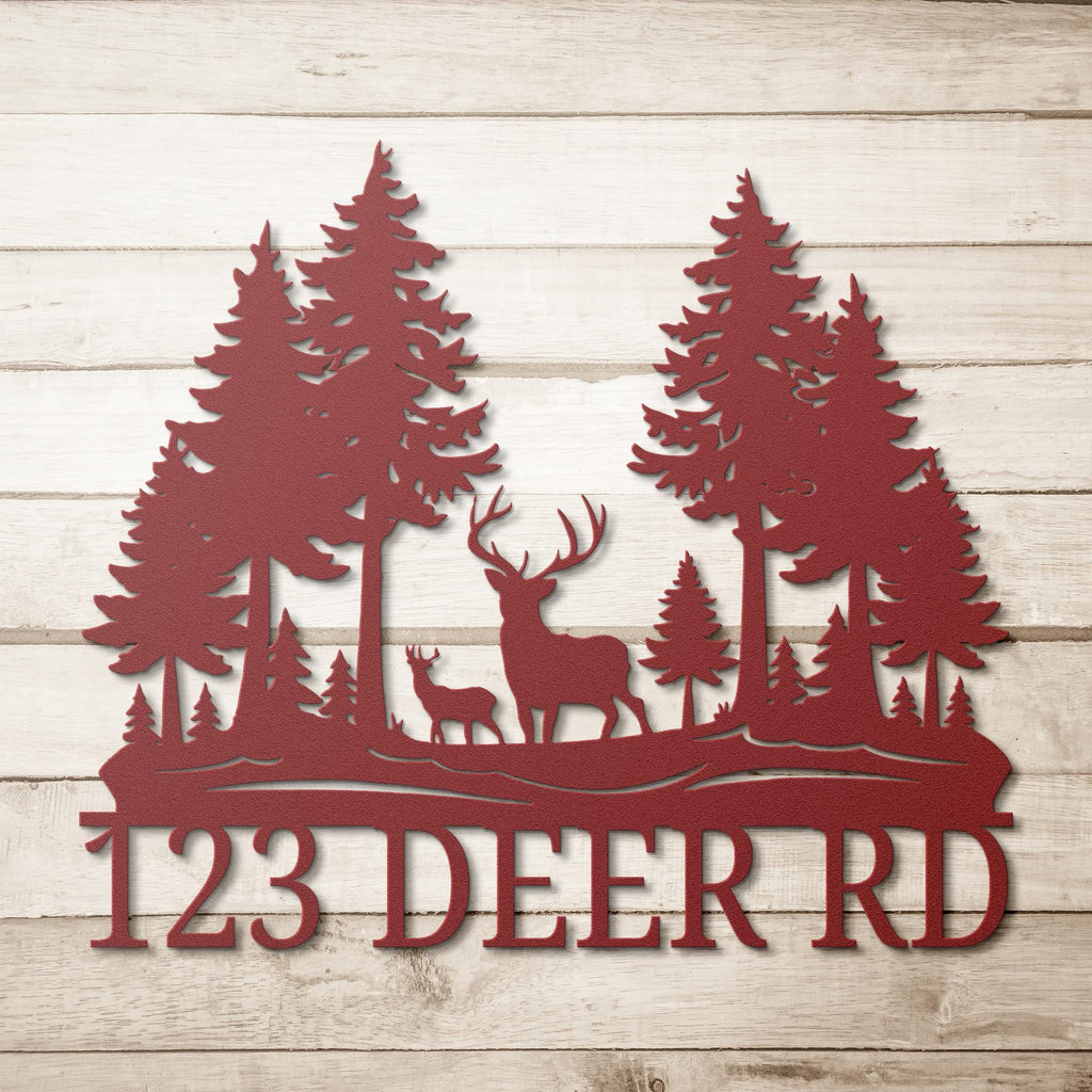Custom Deer Metal Sign - Personalized House Number Plaque | Rustic Cabin Decor