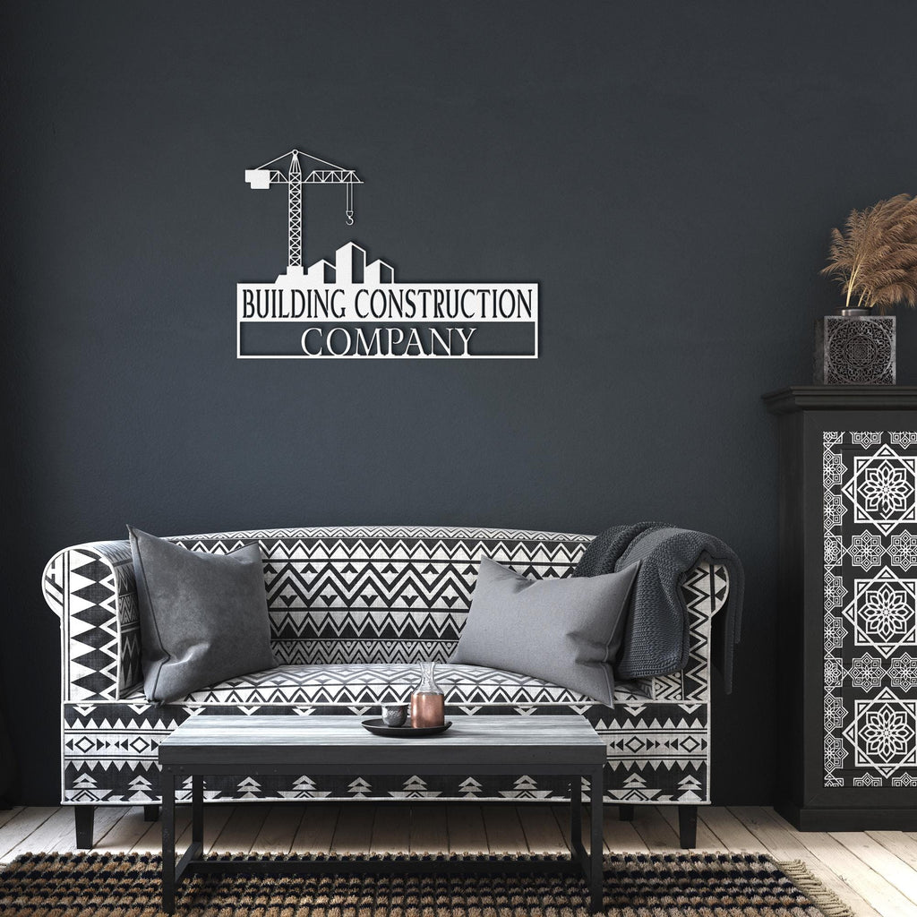 Custom Metal Construction Company Logo Sign: Tower Crane Decor
