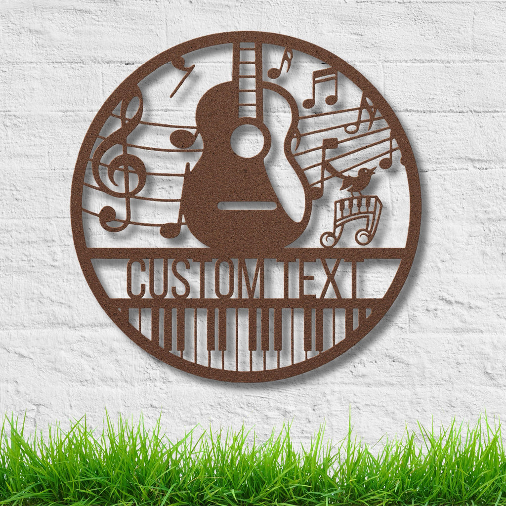 Custom Guitar Metal Sign | Personalized Music Lover Gift | Treble Clef Notes Piano Keyboard Wall Art
