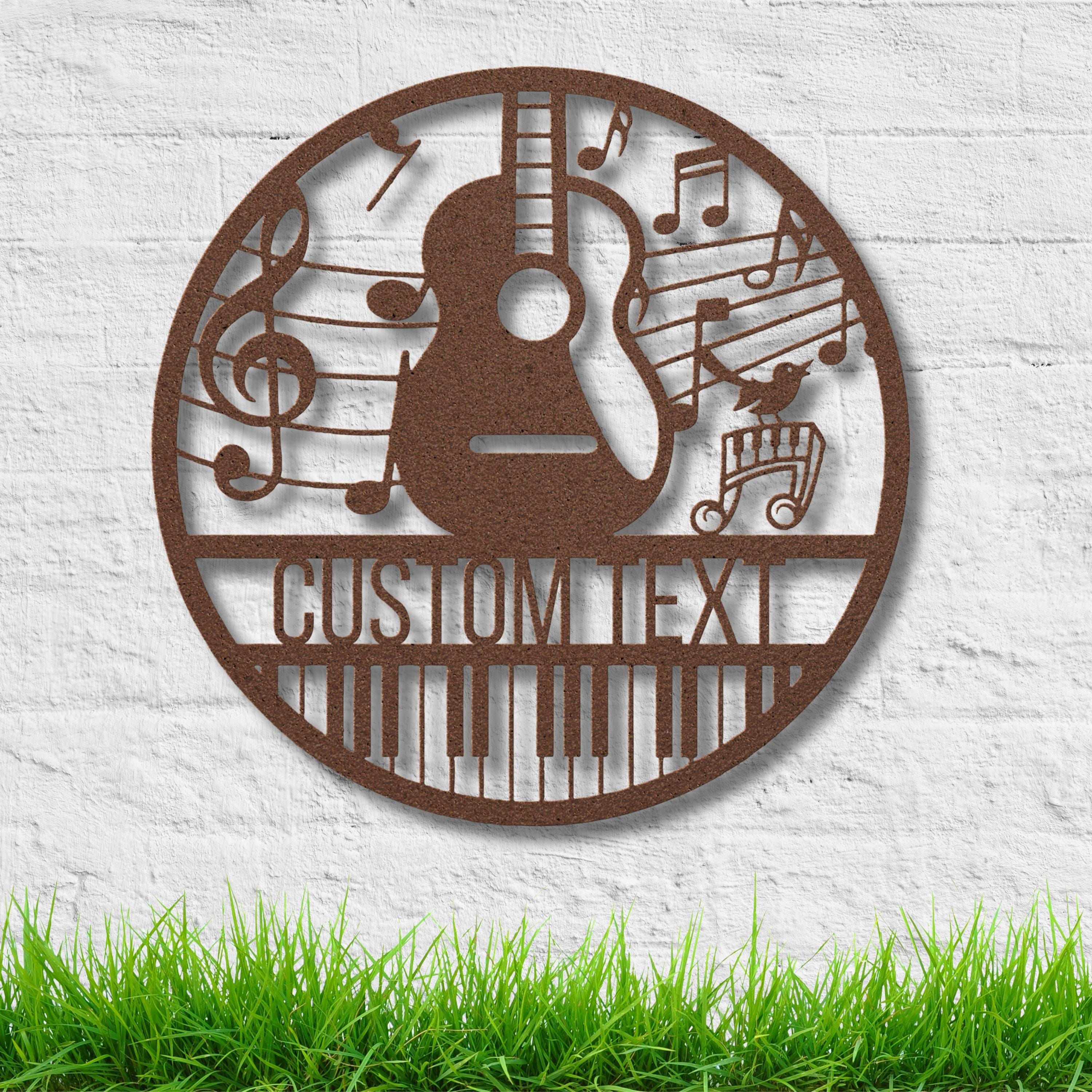 Custom Guitar Metal Sign | Personalized Music Lover Gift | Treble Clef Notes Piano Keyboard Wall Art