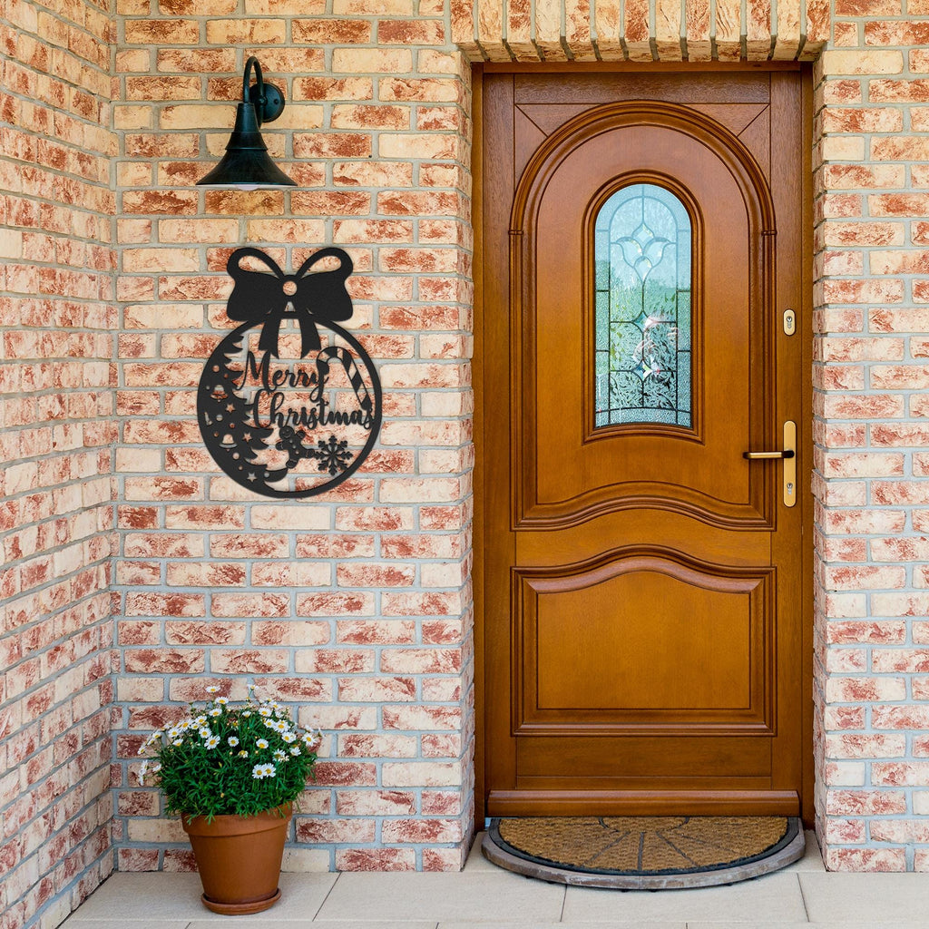 Merry Christmas Ornament Metal Sign, Gingerbread Man, Candy Cane Wall Art