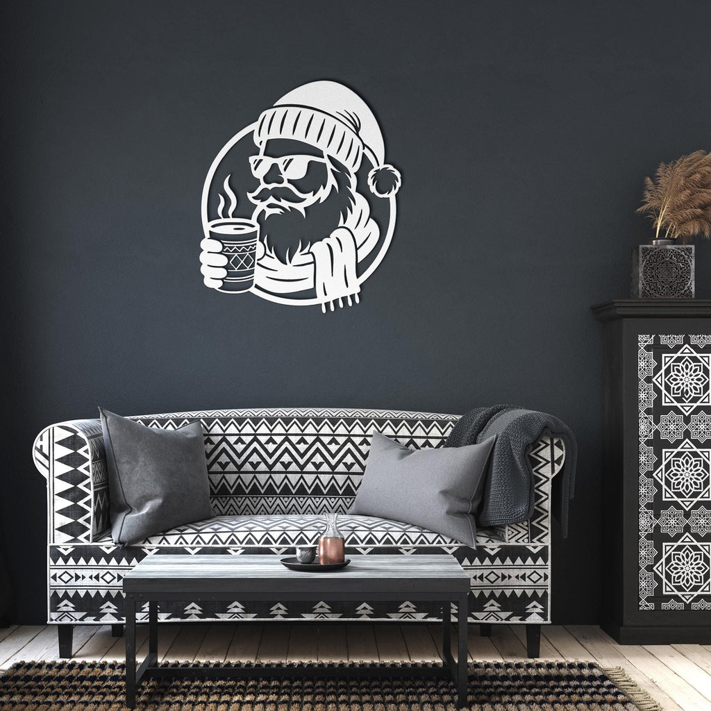 Cool Santa in Sunglasses Metal Wall Art | Die-Cut Christmas Holiday Sign | Modern Funny Winter Cabin Decor