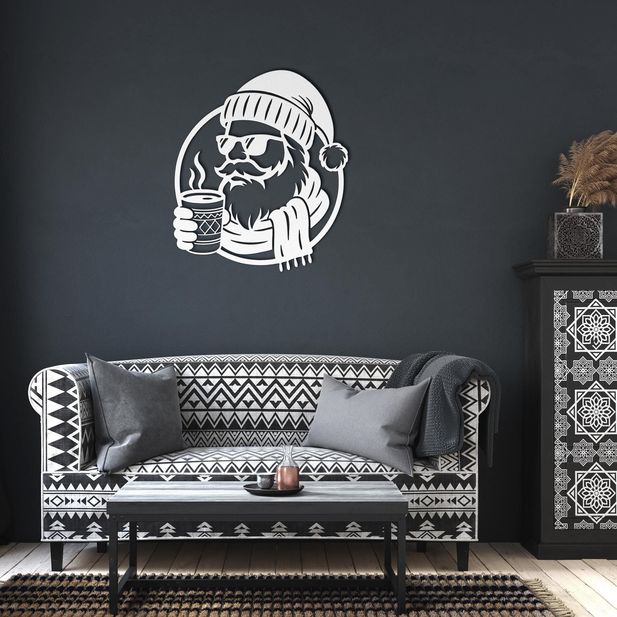 Cool Santa in Sunglasses Metal Wall Art | Die-Cut Christmas Holiday Sign | Modern Funny Winter Cabin Decor