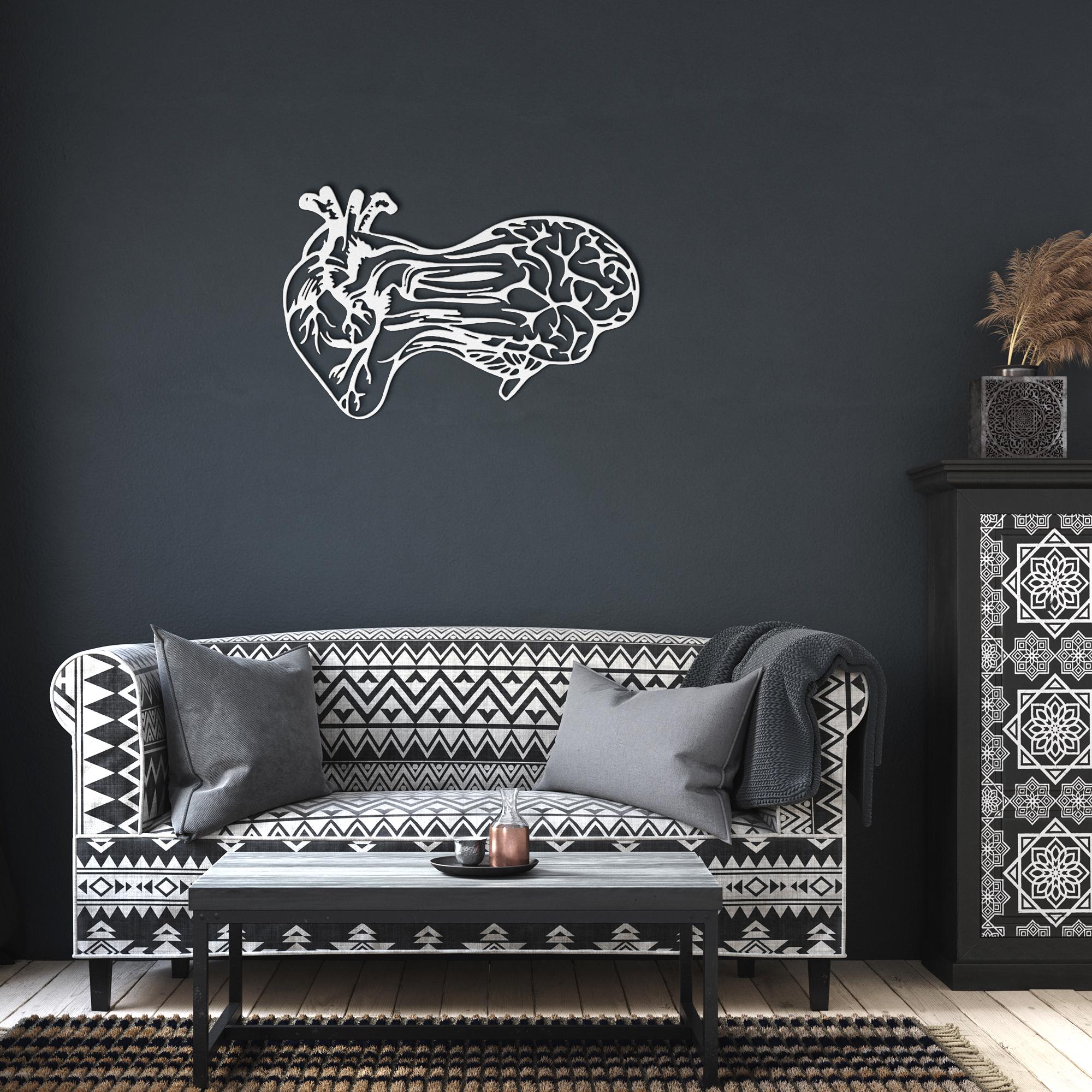 Heart Brain Metal Sign – Unique Anatomical Wall Art | Die Cut Medical Decor
