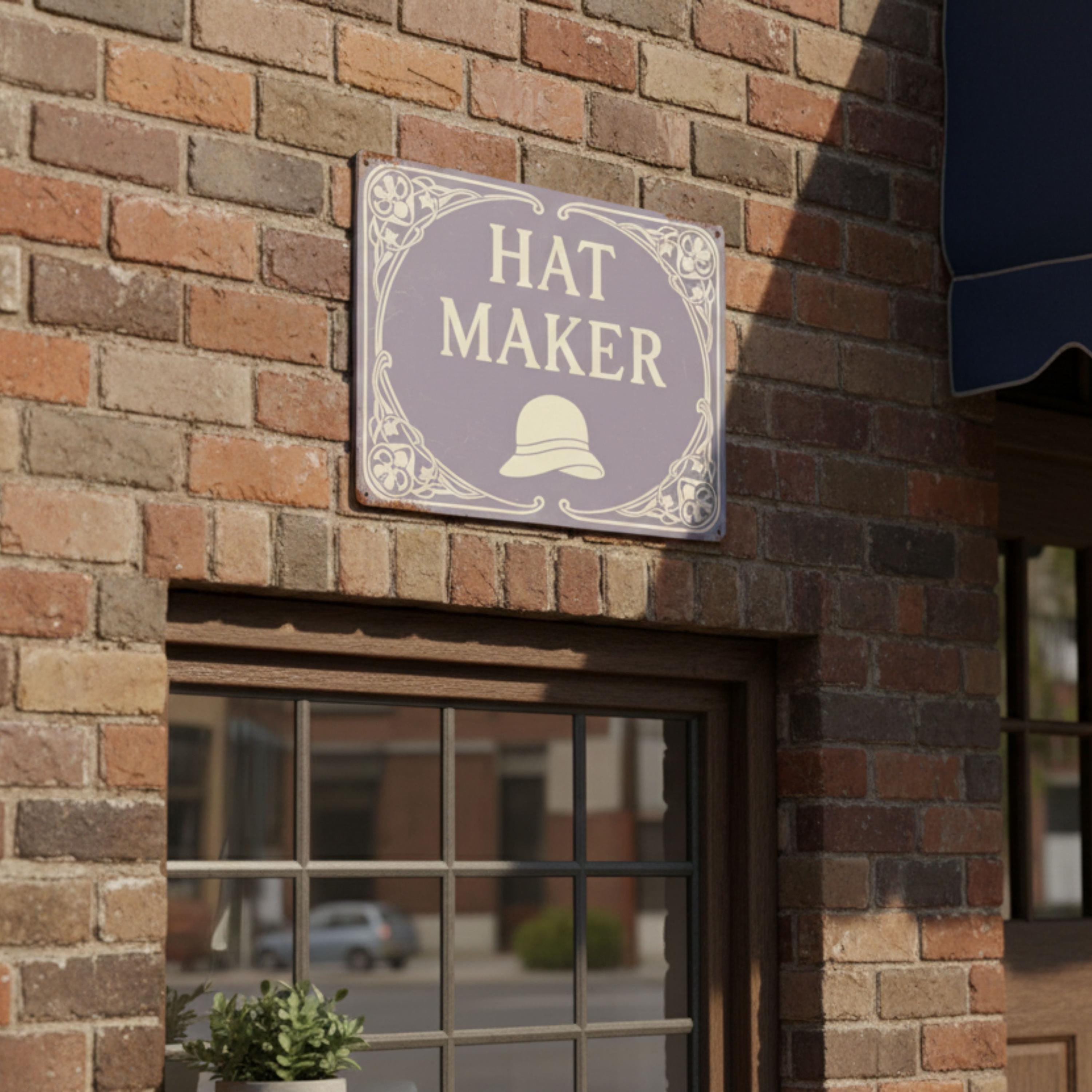 Art Nouveau Hat Maker Sign, Milliner Vintage Fashion Metal Plaque, Boutique Shop Decor