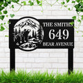 Personalized Metal Sign - Custom Address Sign | Rustic Bear Cabin Plaque