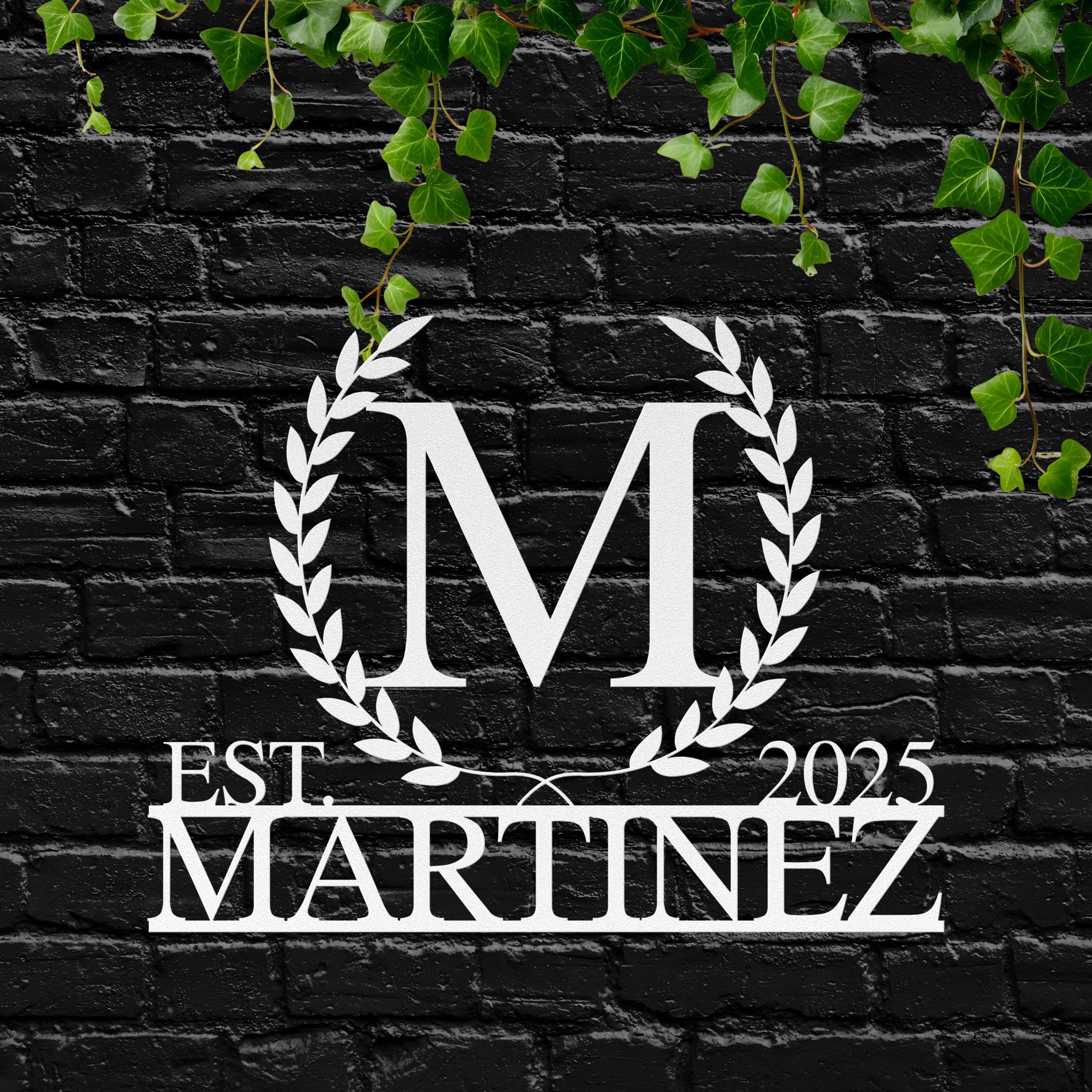 Personalized Metal Family Name Sign, Initial Wreath, Wedding Gift