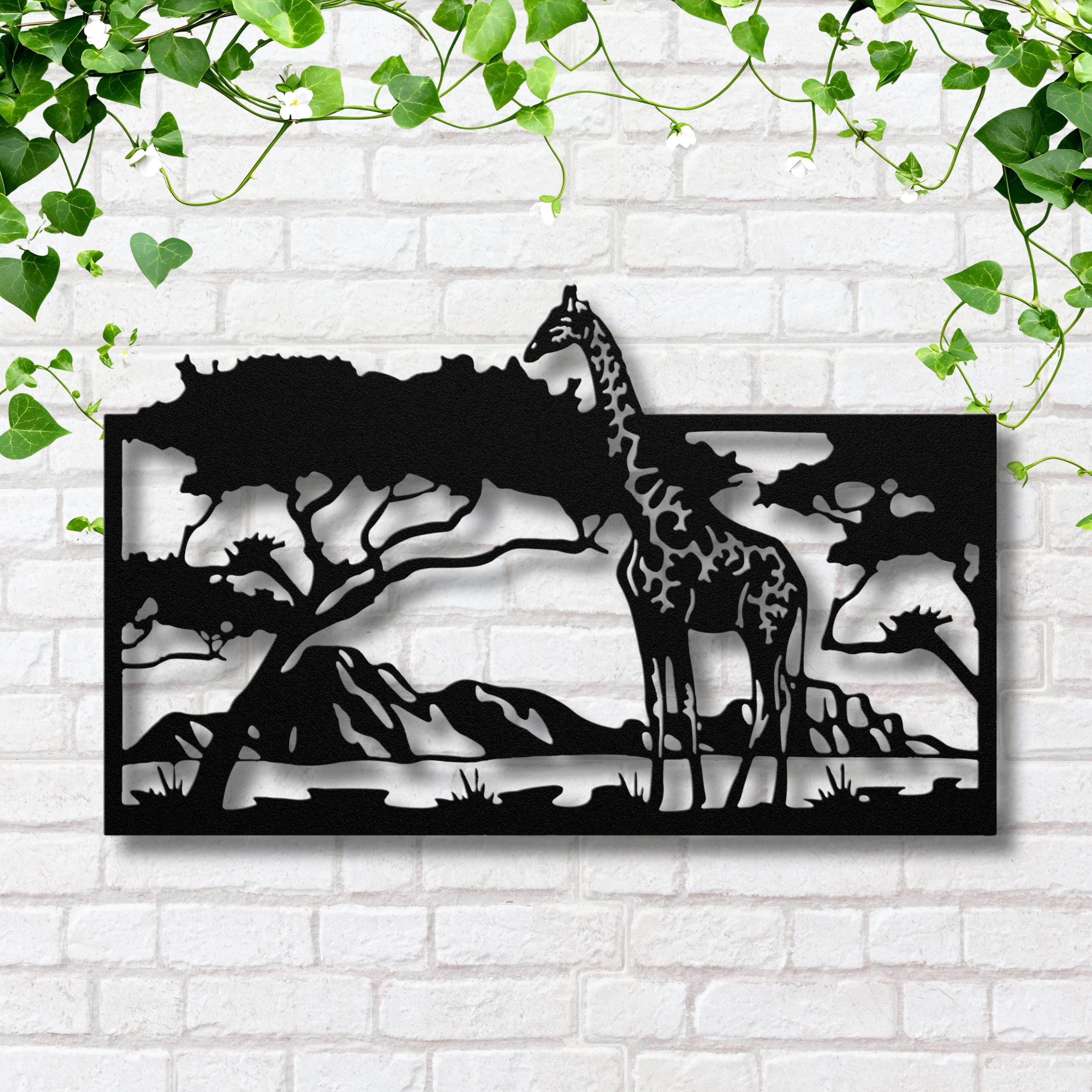 Giraffe Metal Wall Art, African Savanna Decor, Safari Nursery Sign, Wildlife Landscape Art