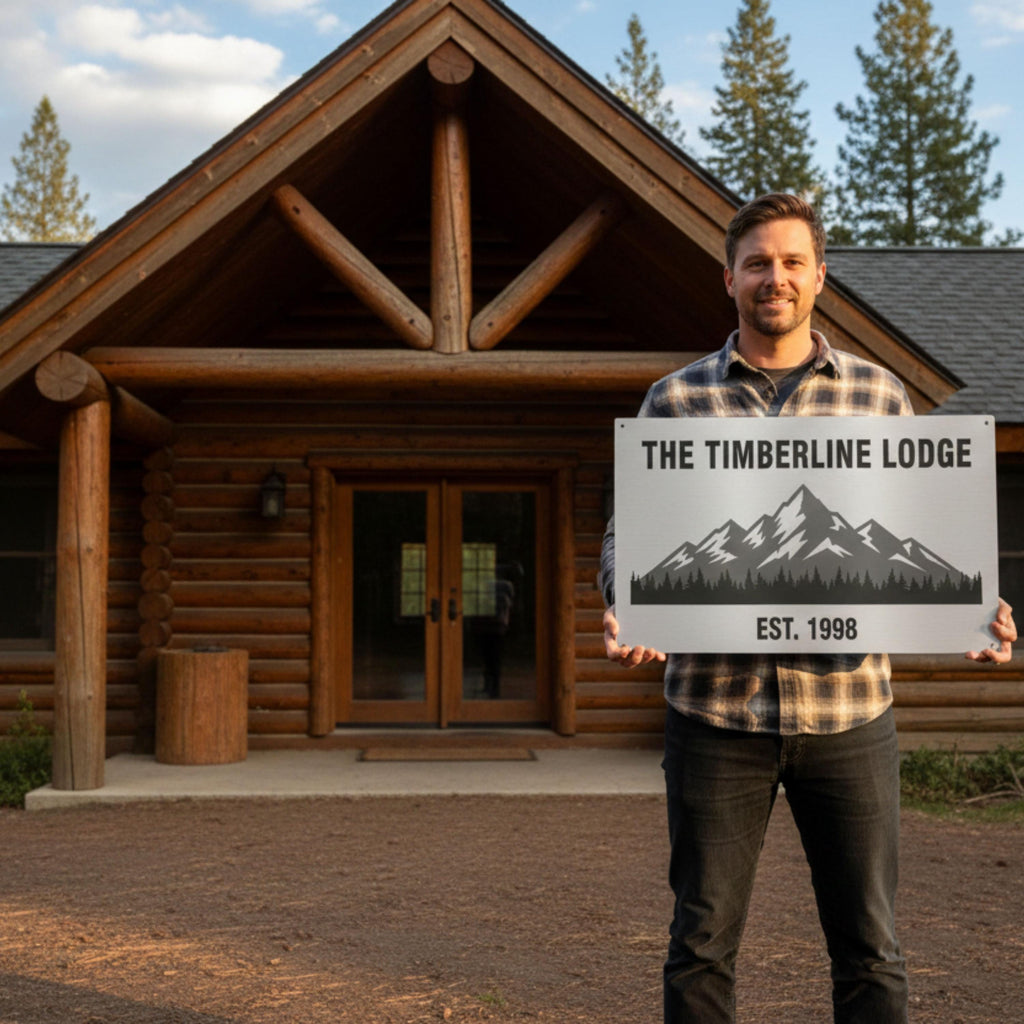 Personalized Lodge Sign - Custom Cabin Decor | Mountain Metal Sign | Rustic Lake House Plaque