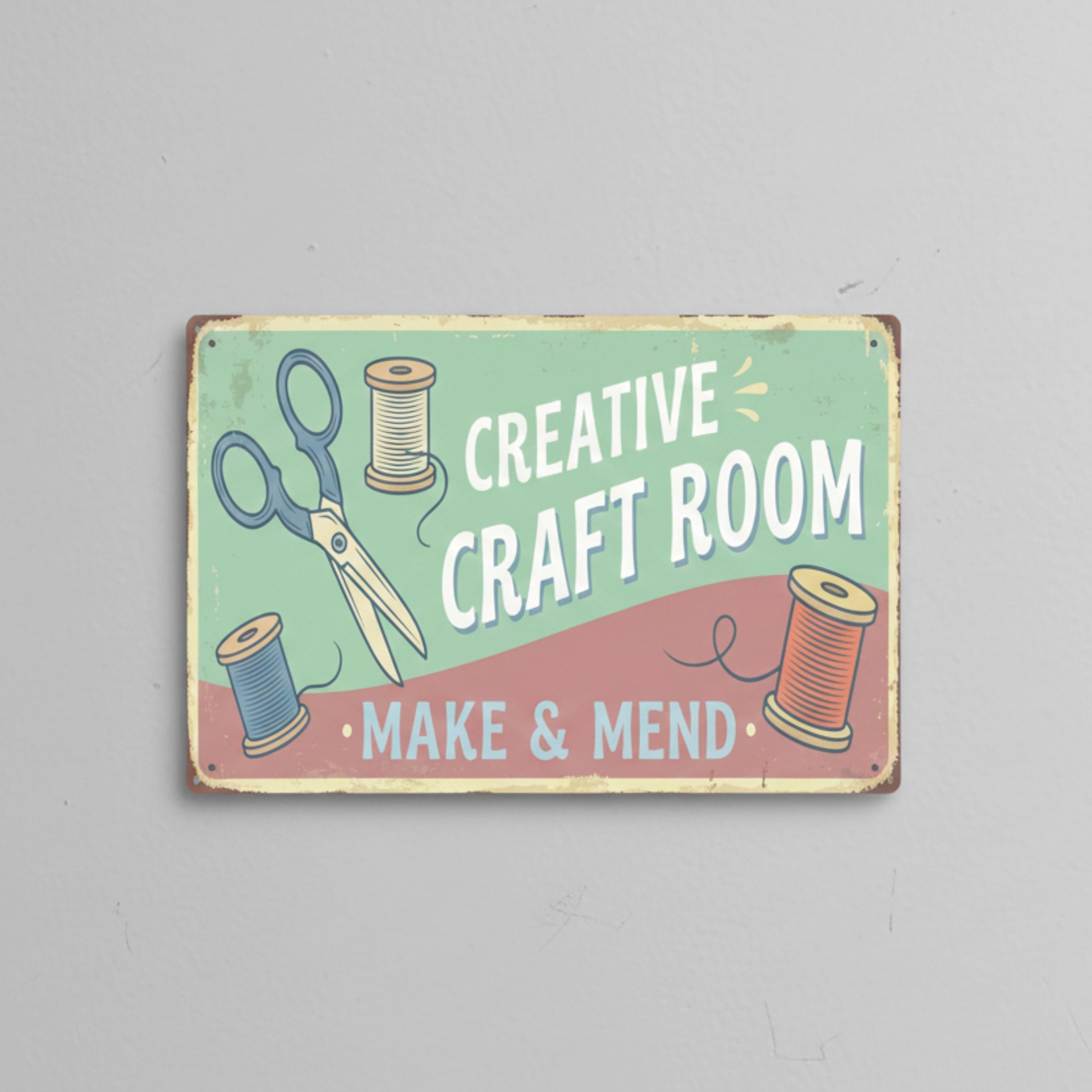 Custom Craft Room Metal Sign, Creative Make and Mend Wall Art, Personalized Hobby Decor