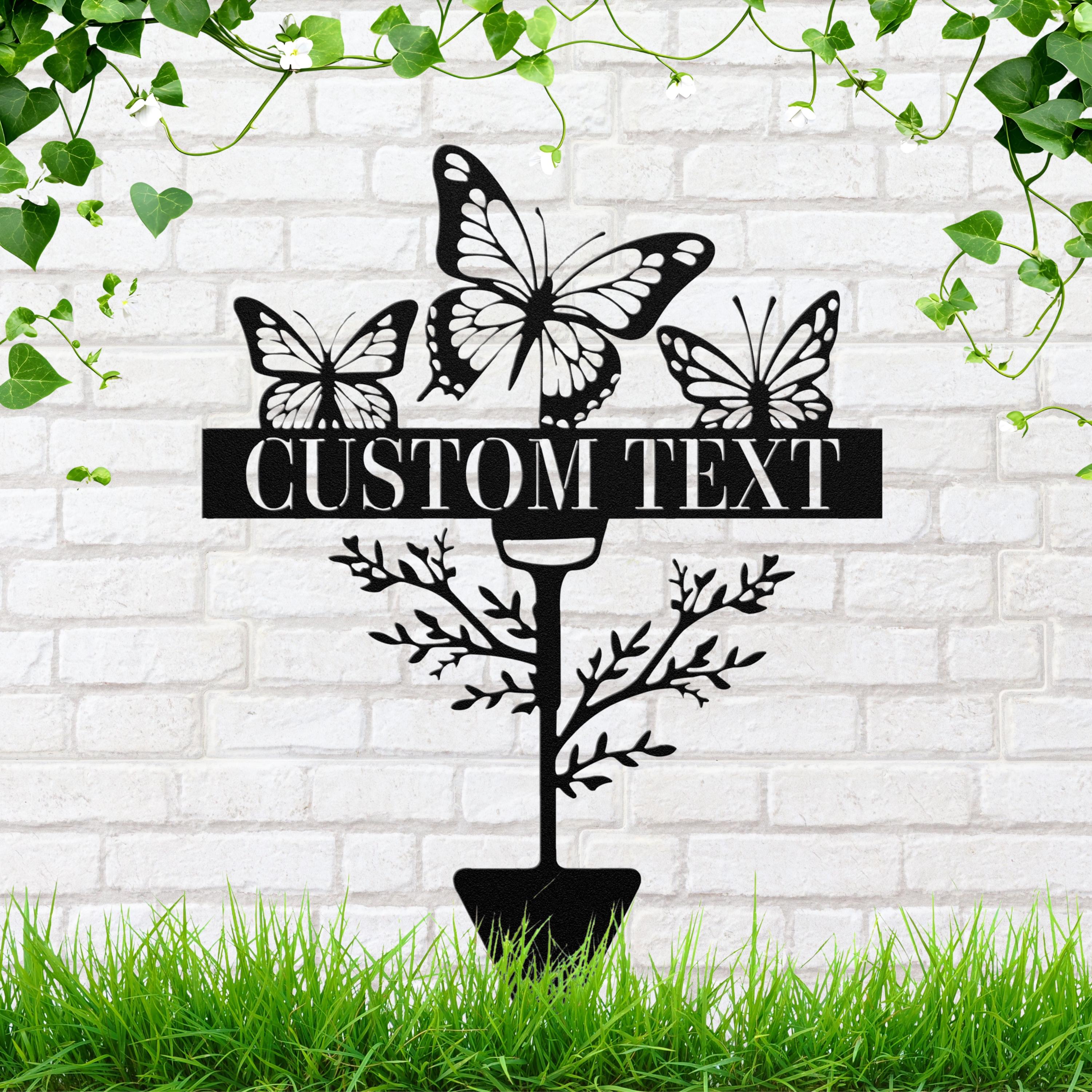 Personalized Butterfly Metal Sign, Custom Shovel Garden Stake, Die Cut Yard Art Gift