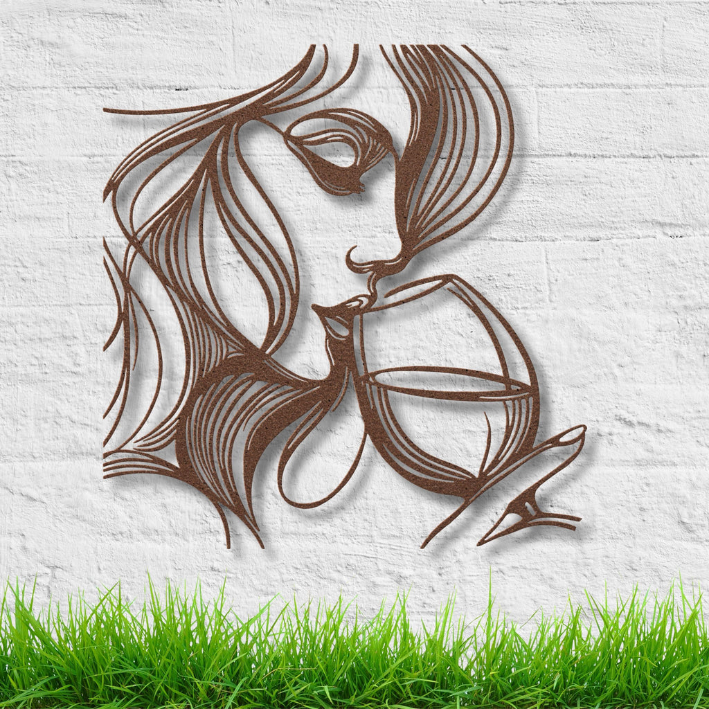 Woman with Wine Glass Metal Wall Art, Abstract Silhouette Decor