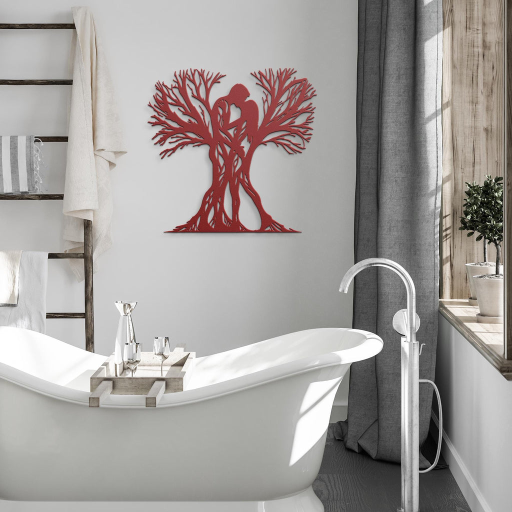 Tree of Love Metal Wall Art | Couple Silhouette, Anniversary Gift