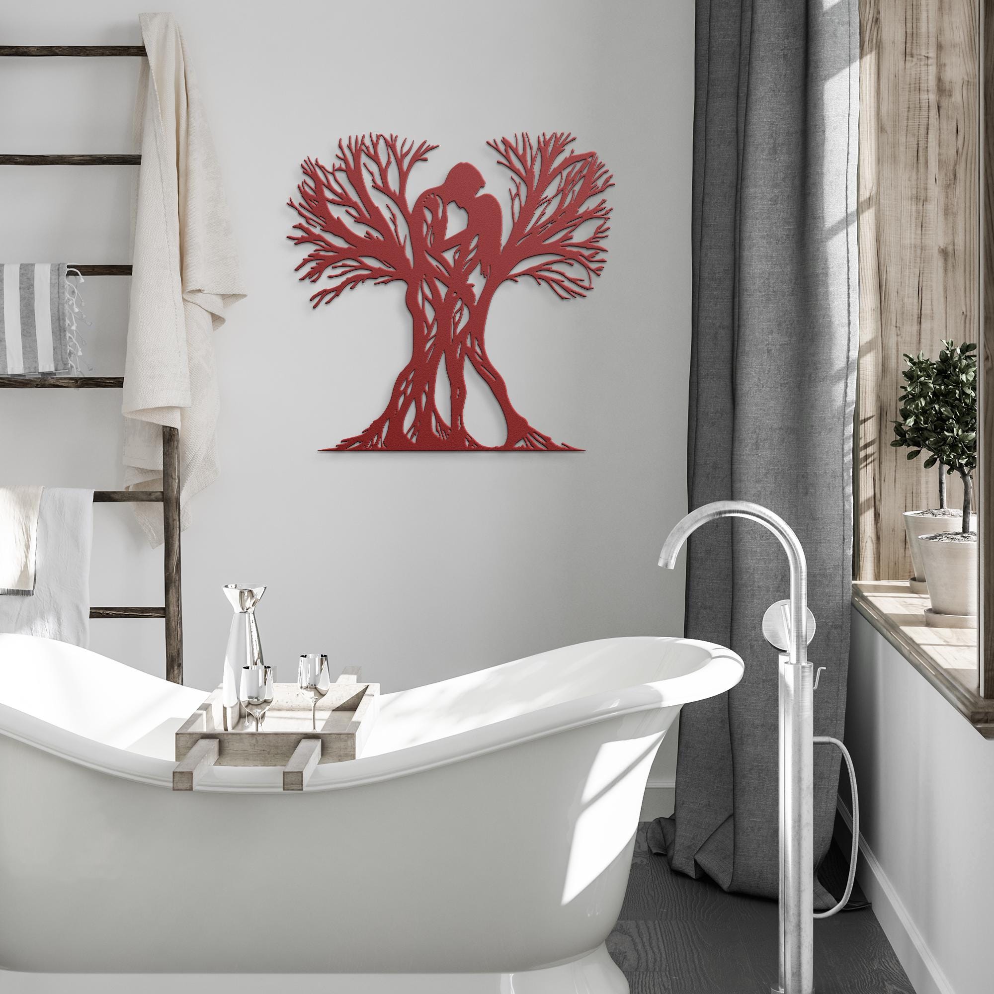 Tree of Love Metal Wall Art | Couple Silhouette, Anniversary Gift