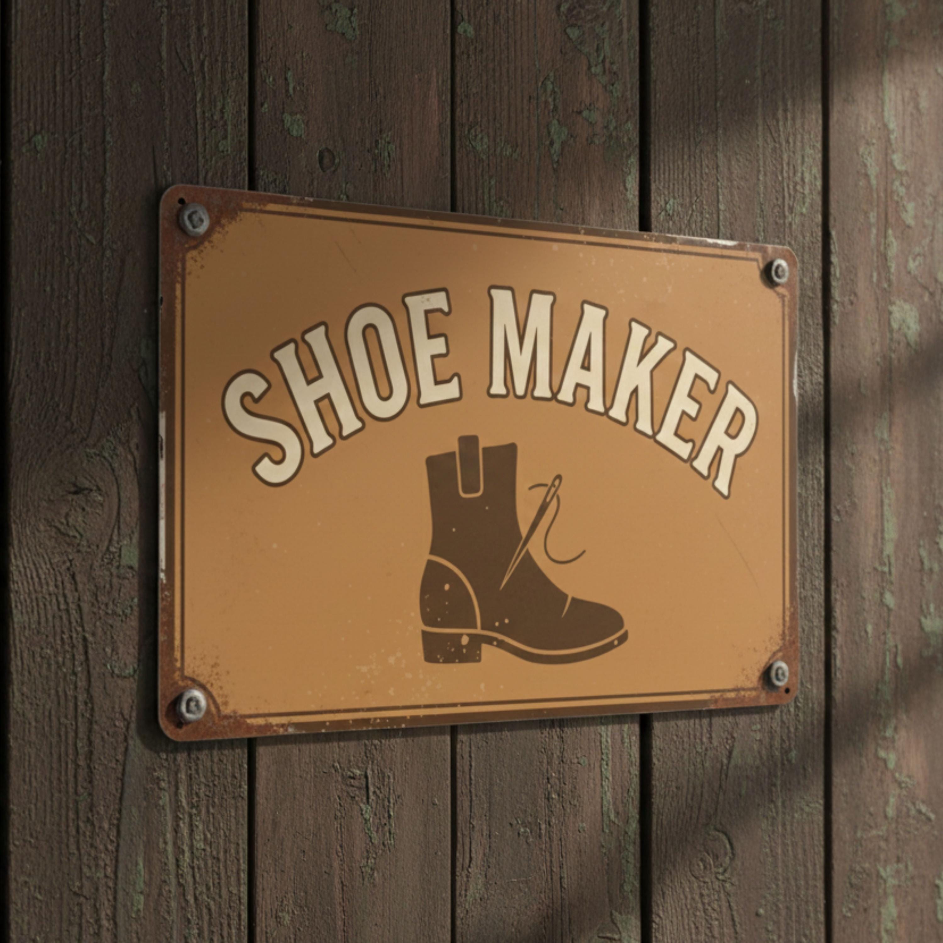 Rustic Shoe Maker Sign, Cobbler Repair Vintage Metal Plaque, Boot Repair Wall Art Gift