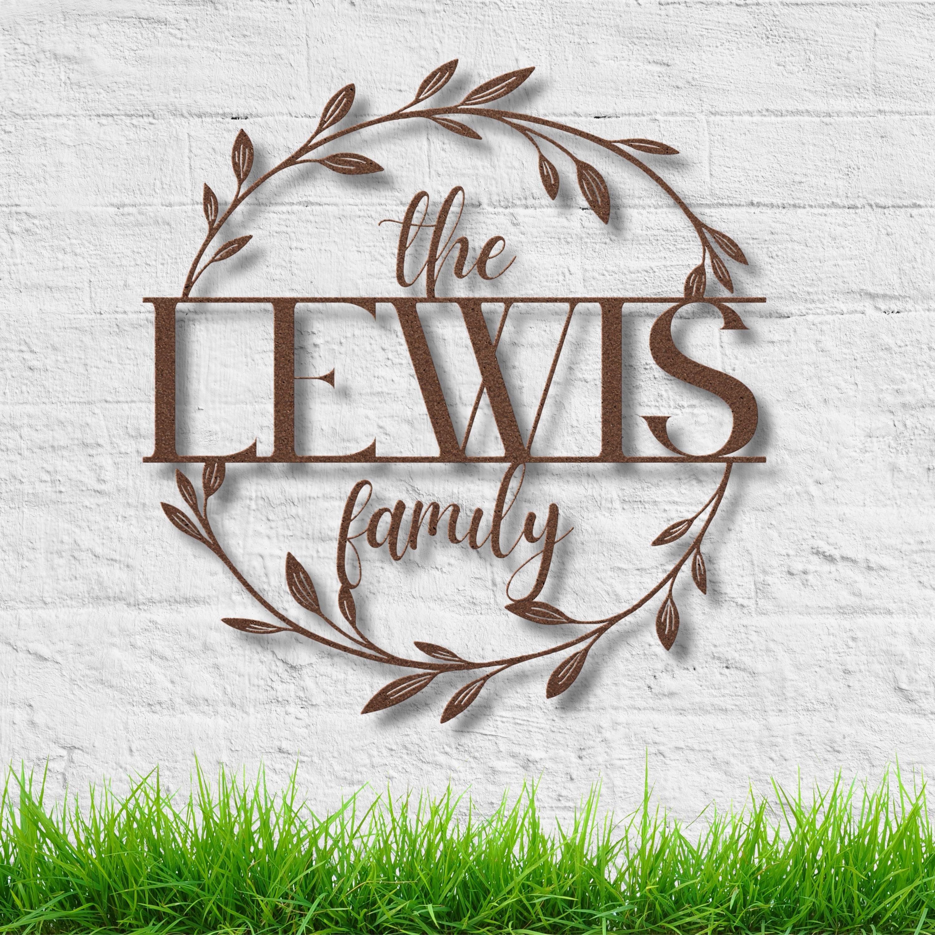 Personalized Family Name Sign: Metal Leaf Wreath, Custom Last Name Decor