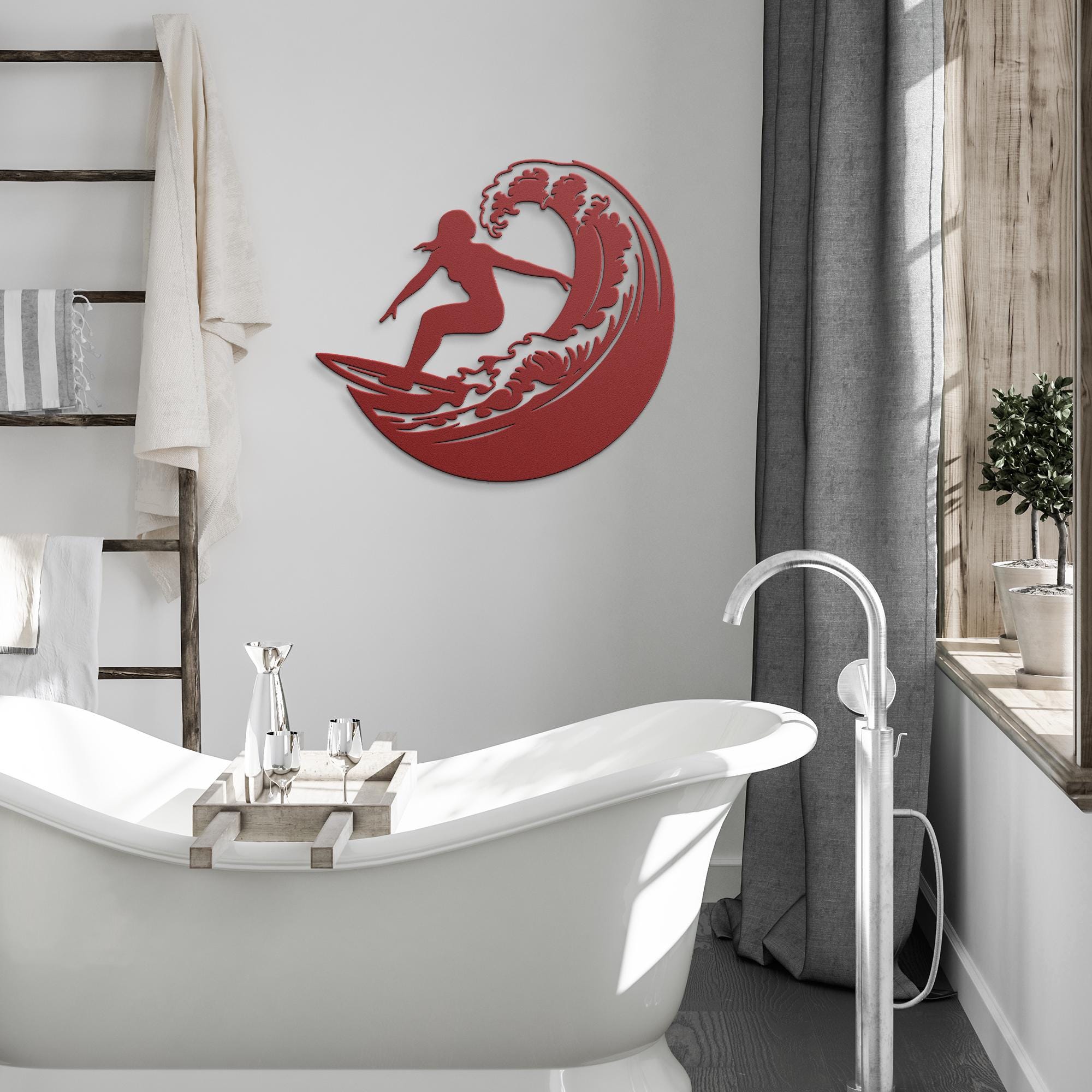 Metal Surfer Wall Art, Ocean Wave Silhouette, Modern Beach Decor, Surf Metal Sign, Water Sport Art, Coastal Home Gift