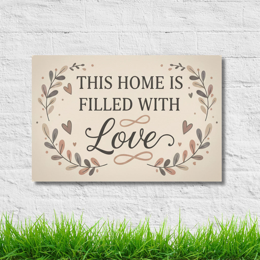 This Home is Filled With Love Metal Sign, Botanical Wall Art, Heart Home Decor