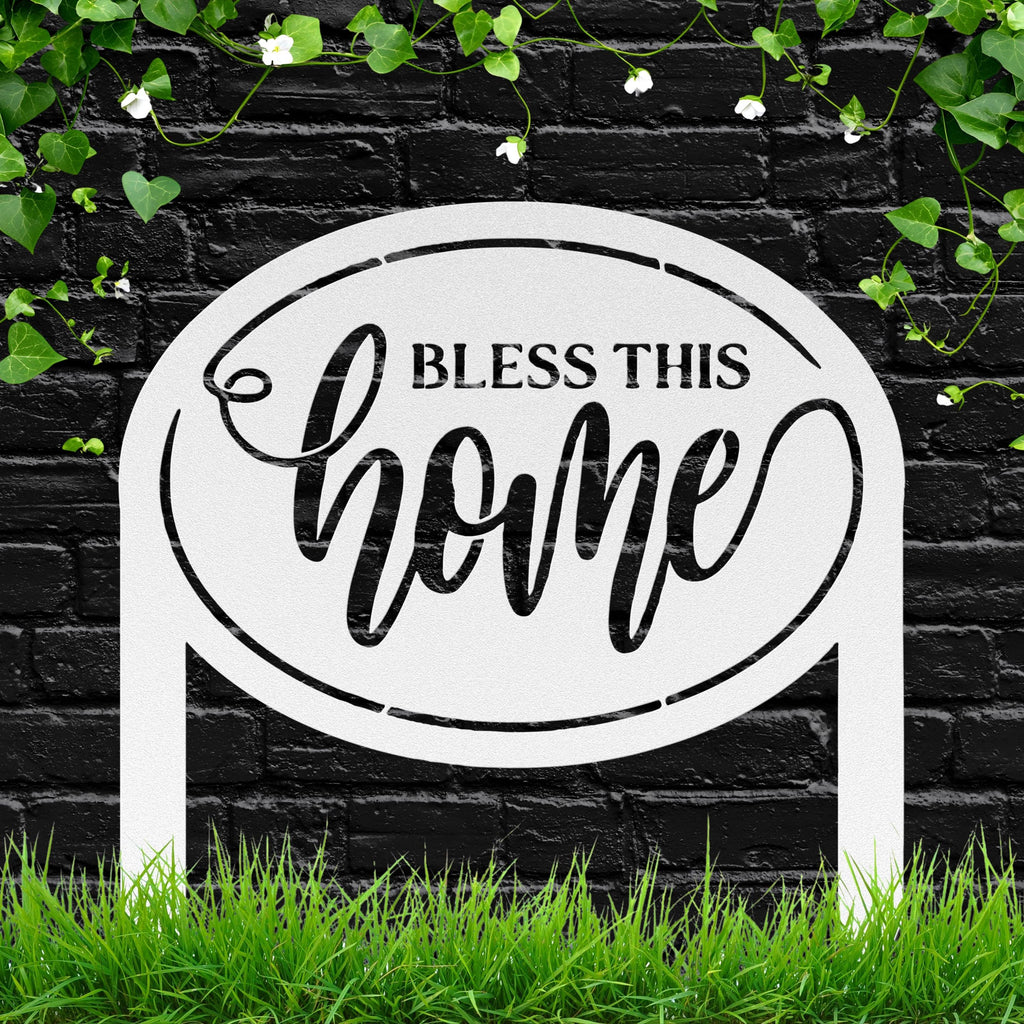 Bless This Home Metal Sign, Die-Cut Inspirational Word Art, Custom Farmhouse Yard Stake, Housewarming or Realtor Gift