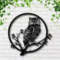 Owl Metal Wall Art, Forest Bird Silhouette Decor, Circular Nature Animal Wall Sign