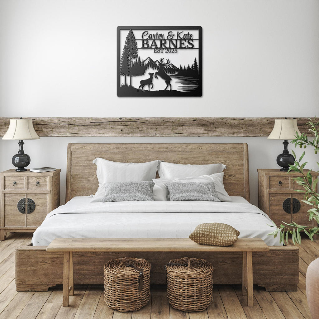 Personalized Deer Sign, Couple Name Metal Art, Family Sign, Rustic Cabin Decor, Mountain Forest Die Cut Wedding Gift