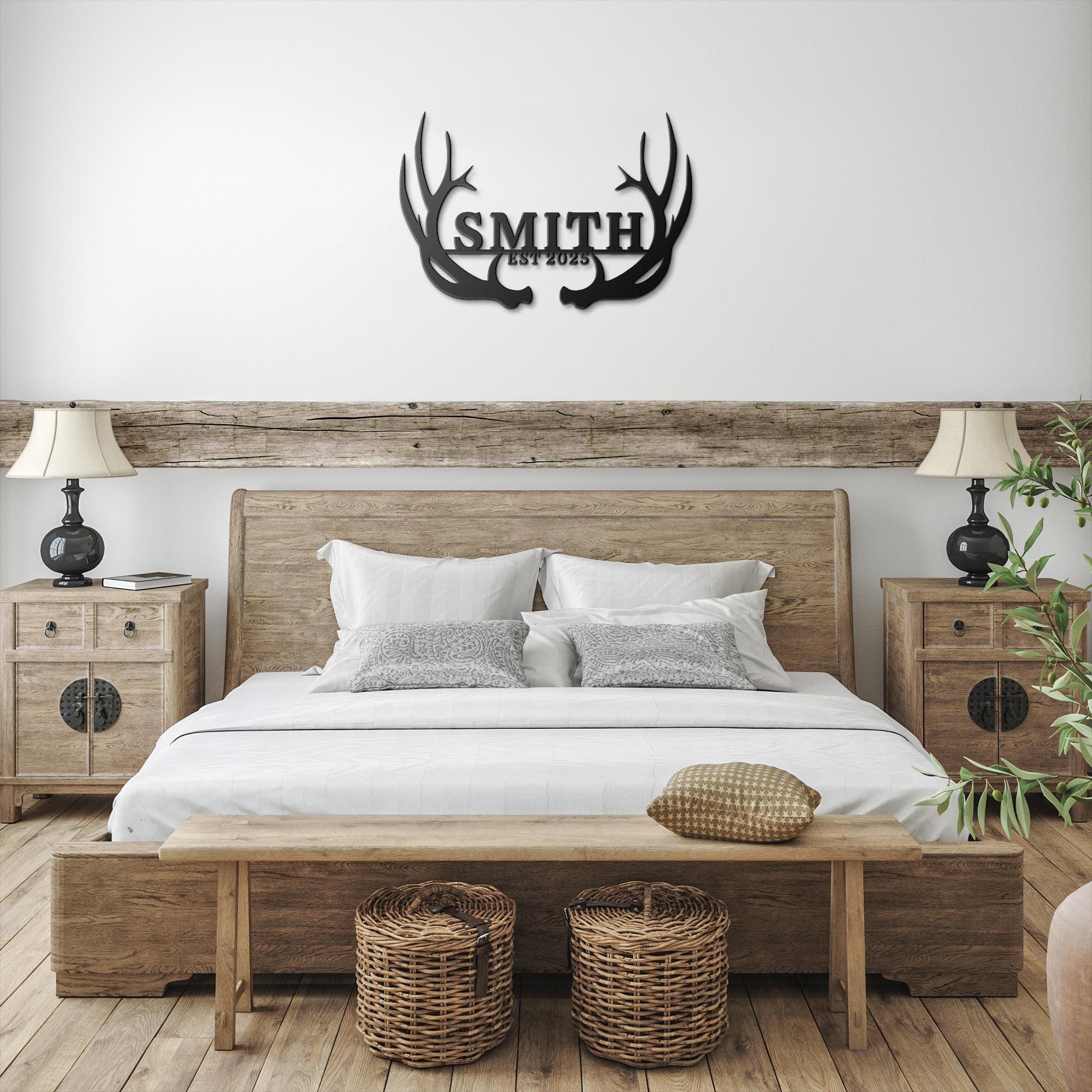 Personalized Antler Sign - Custom Family Name Metal Wall Art | Rustic Cabin Decor Gift