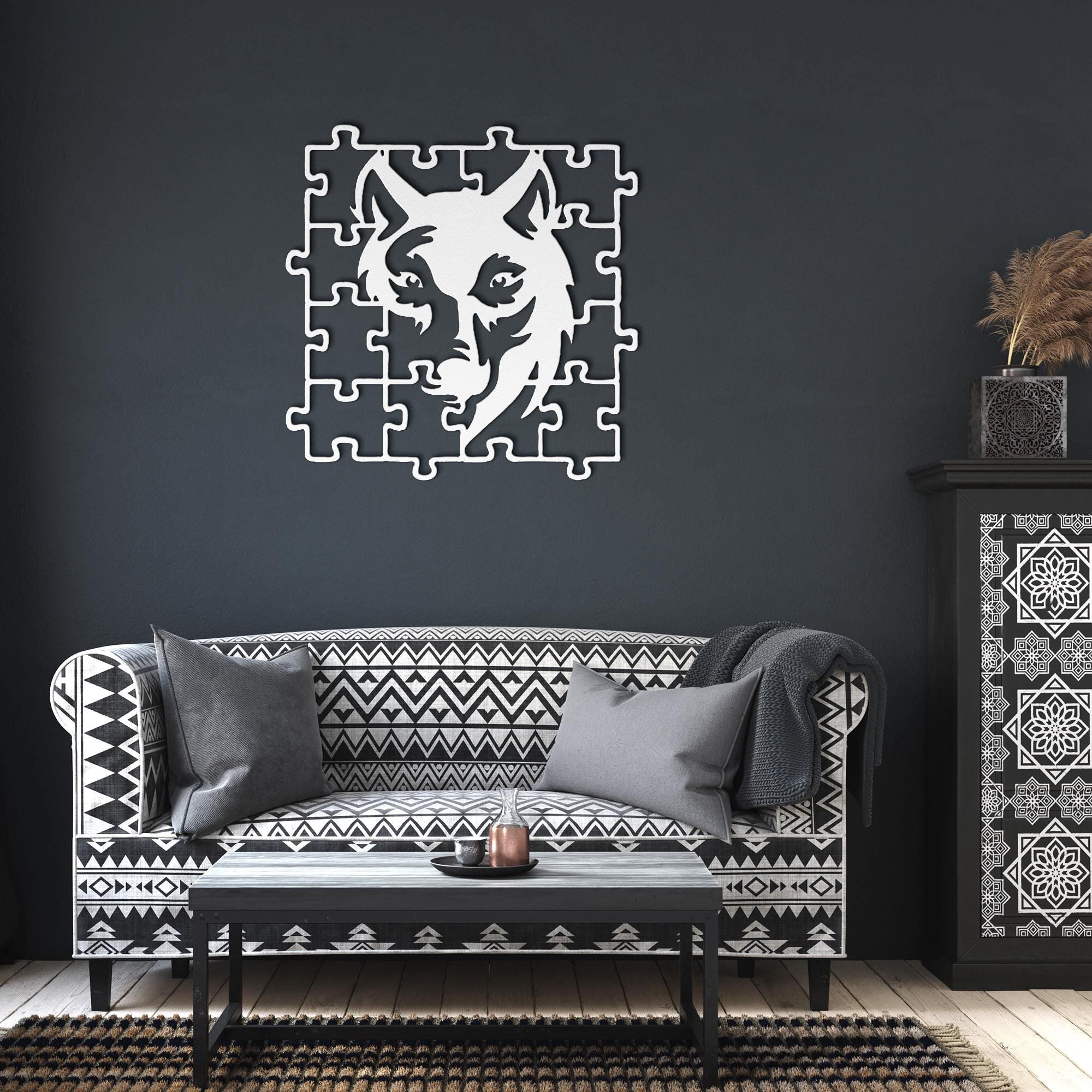 Wolf Metal Wall Art - Unique Geometric Animal Art | Steel Die Cut Sign