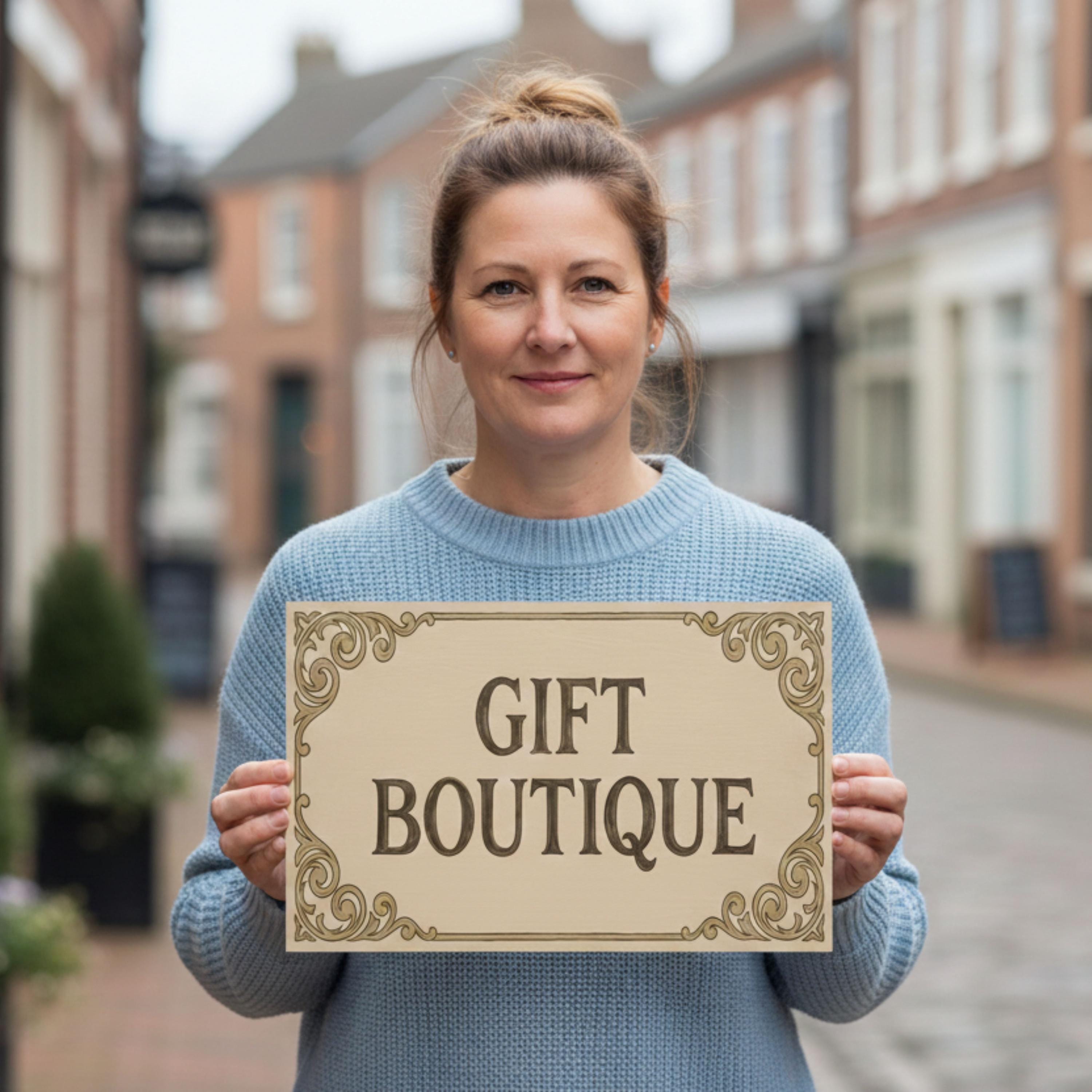 Elegant Gift Boutique Sign, Vintage Metal Plaque, Storefront Decor, Home Shop Business Art