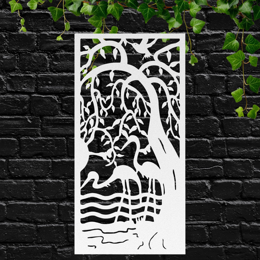 Cranes in Nature Metal Wall Art, Heron Wetland Sign, Bird Silhouette Decor, River Scene Gift