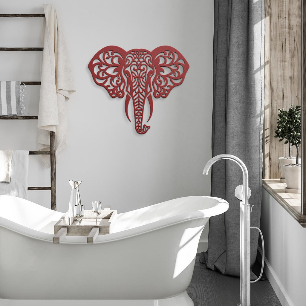 Elephant Metal Wall Art – Mandala Metal Decor | Boho Wall Hanging, Geometric Animal Art
