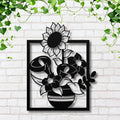 Sunflower Calla Lily Metal Wall Art, Die Cut Floral Vase Sign