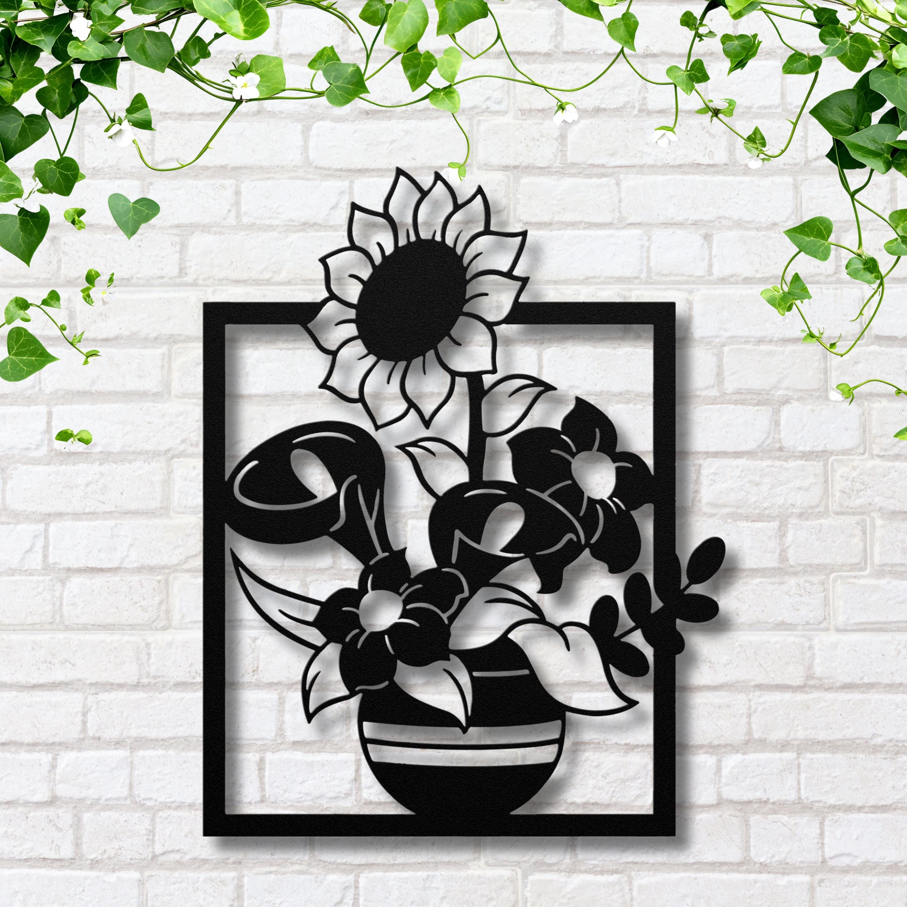 Sunflower Calla Lily Metal Wall Art, Die Cut Floral Vase Sign