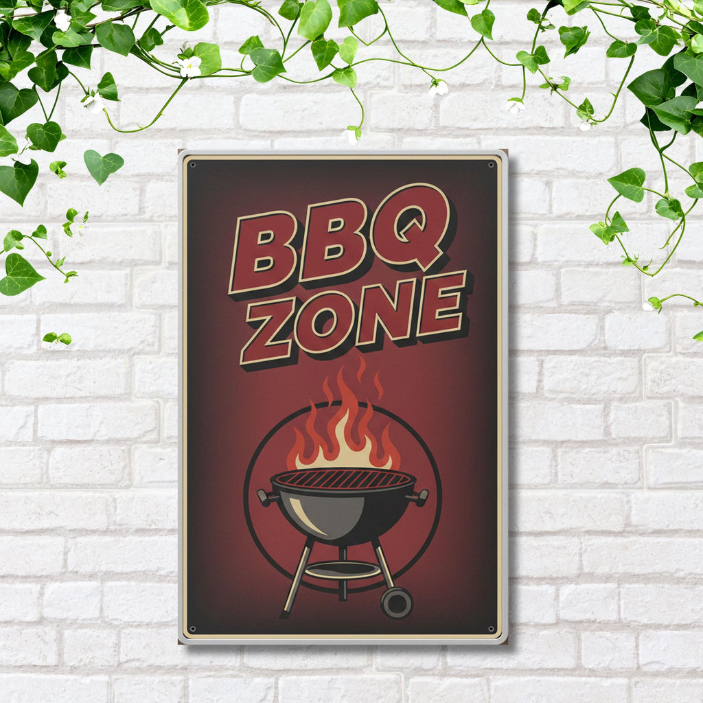 Retro BBQ Zone Metal Sign, Grilling Wall Art, Man Cave Decor, Backyard Patio Sign, Grill